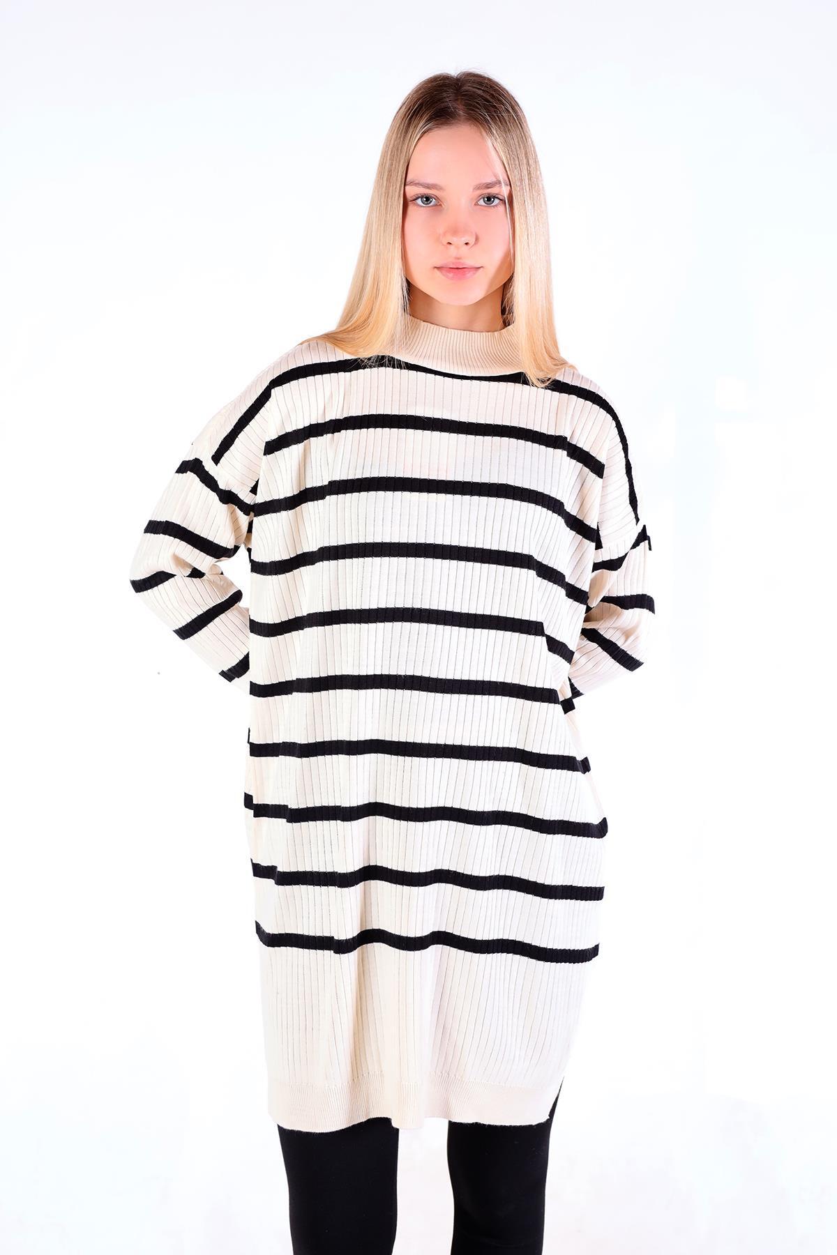 Ekru Çizgili Balıkçı Yaka Tunik 5415 - 2