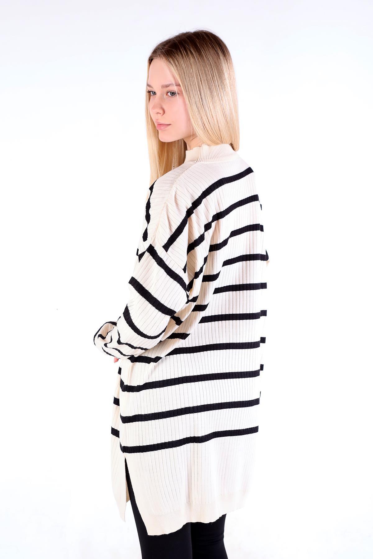 Ekru Çizgili Balıkçı Yaka Tunik 5415 - 5