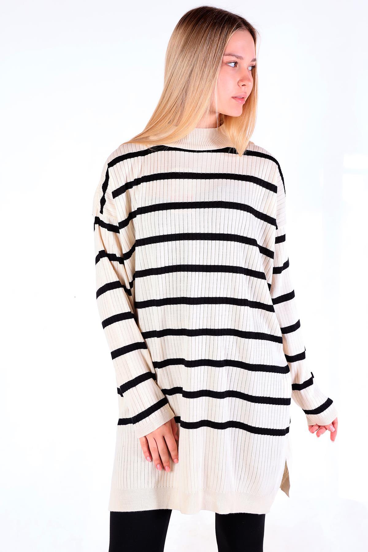Ekru Çizgili Balıkçı Yaka Tunik 5415 - 7