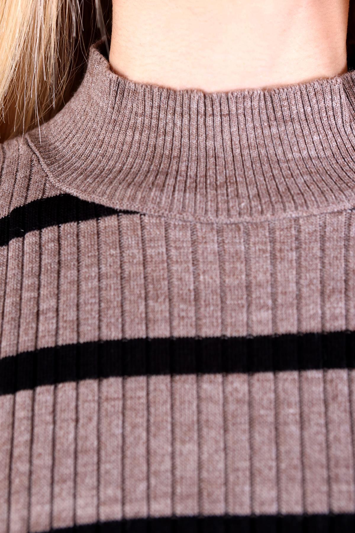 5415 Çizgili Balıkçı Yaka Tunik Vizon - RAYS