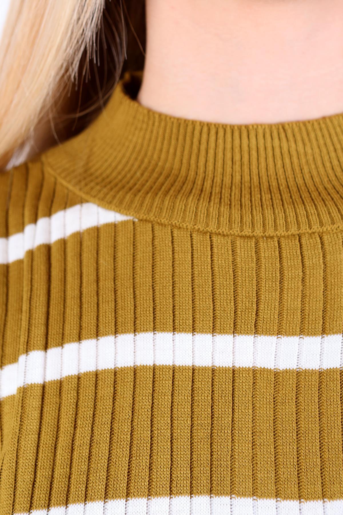 Yağ Yeşili Çizgili Balıkçı Yaka Tunik 5415 - 4