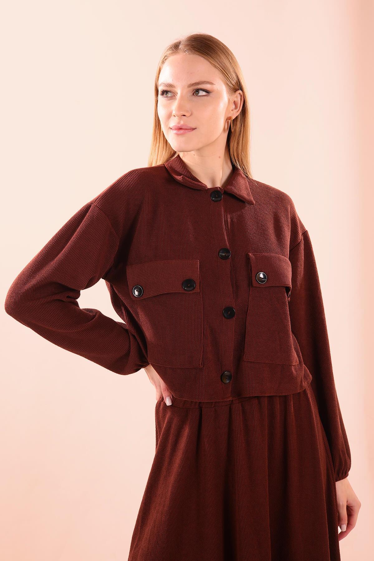 Kahve Büyük Cep Gömlek-Etek Takım 5453 - 4