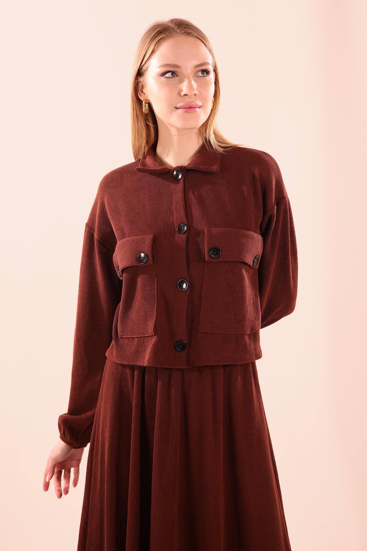 Kahve Büyük Cep Gömlek-Etek Takım 5453 - 5