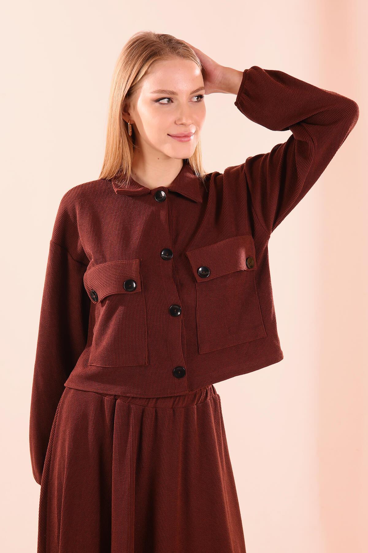 Kahve Büyük Cep Gömlek-Etek Takım 5453 - 6