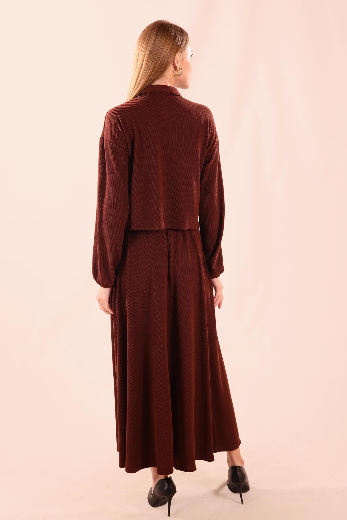 Kahve Büyük Cep Gömlek-Etek Takım 5453 - 7