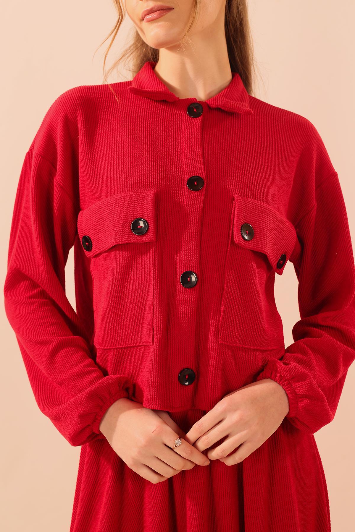 5453 Büyük Cep Gömlek-Etek Takım Kırmızı - 5