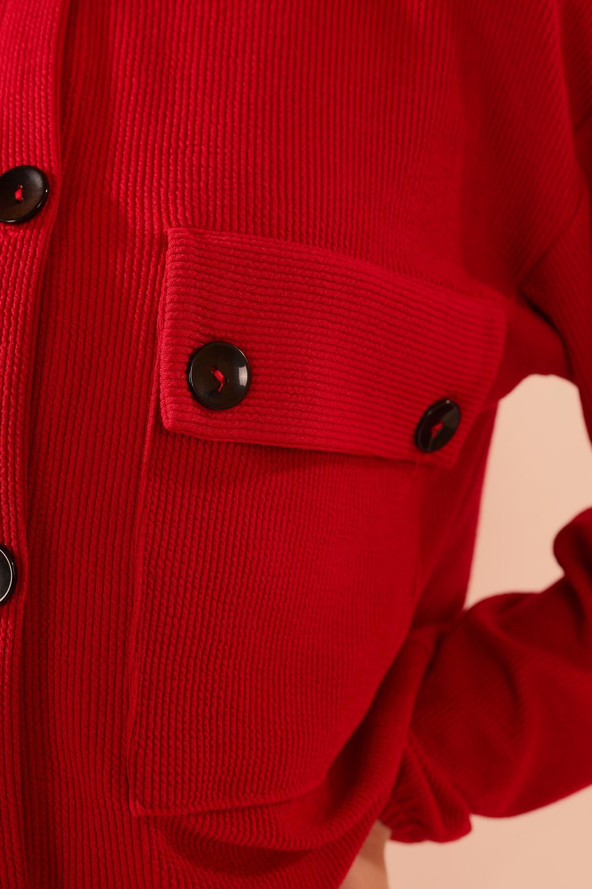 Kırmızı Büyük Cep Gömlek-Etek Takım 5453 - 4