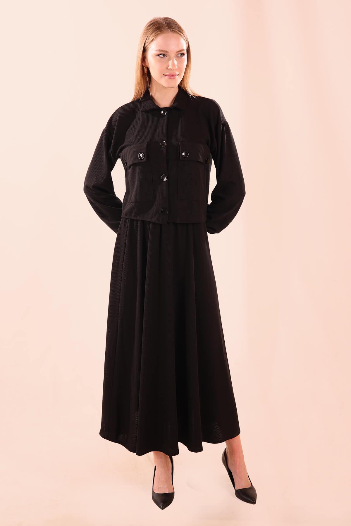 Siyah Büyük Cep Gömlek-Etek Takım 5453 