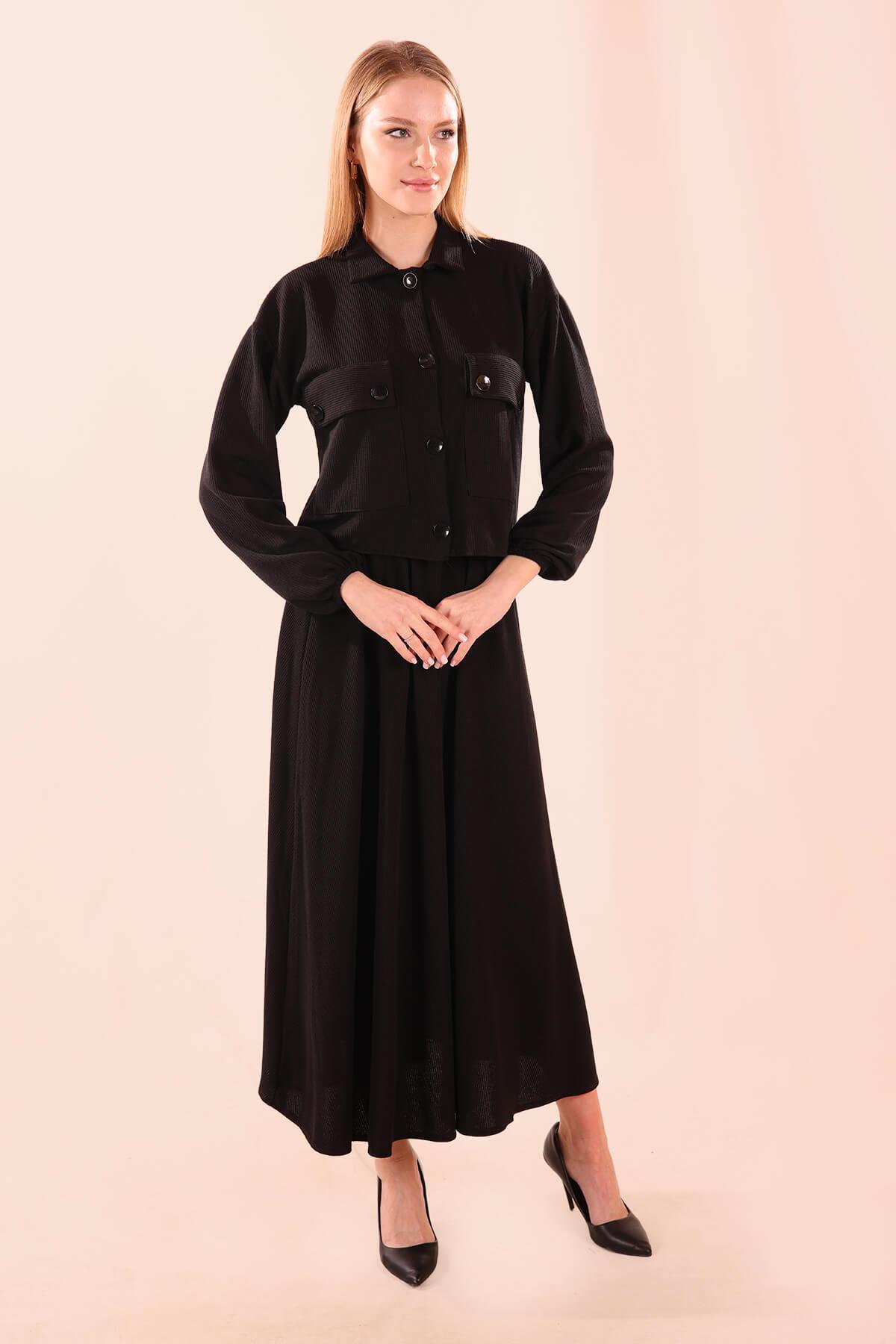 Siyah Büyük Cep Gömlek-Etek Takım 5453 - 2