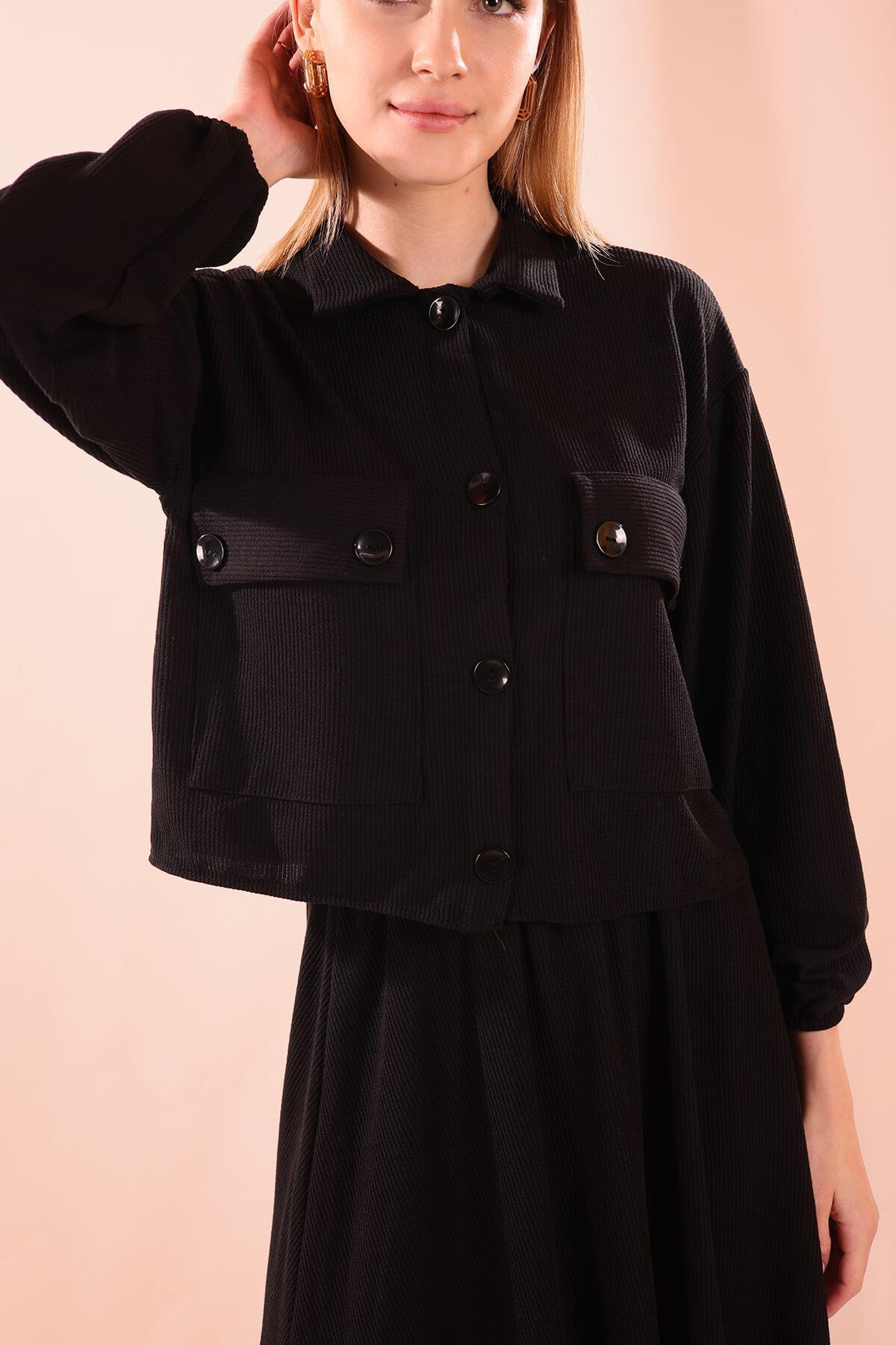 Siyah Büyük Cep Gömlek-Etek Takım 5453 - 3