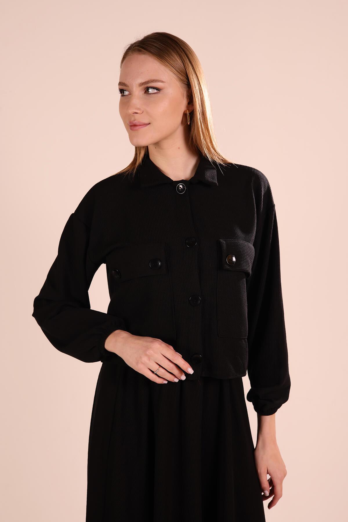 Siyah Büyük Cep Gömlek-Etek Takım 5453 - 4