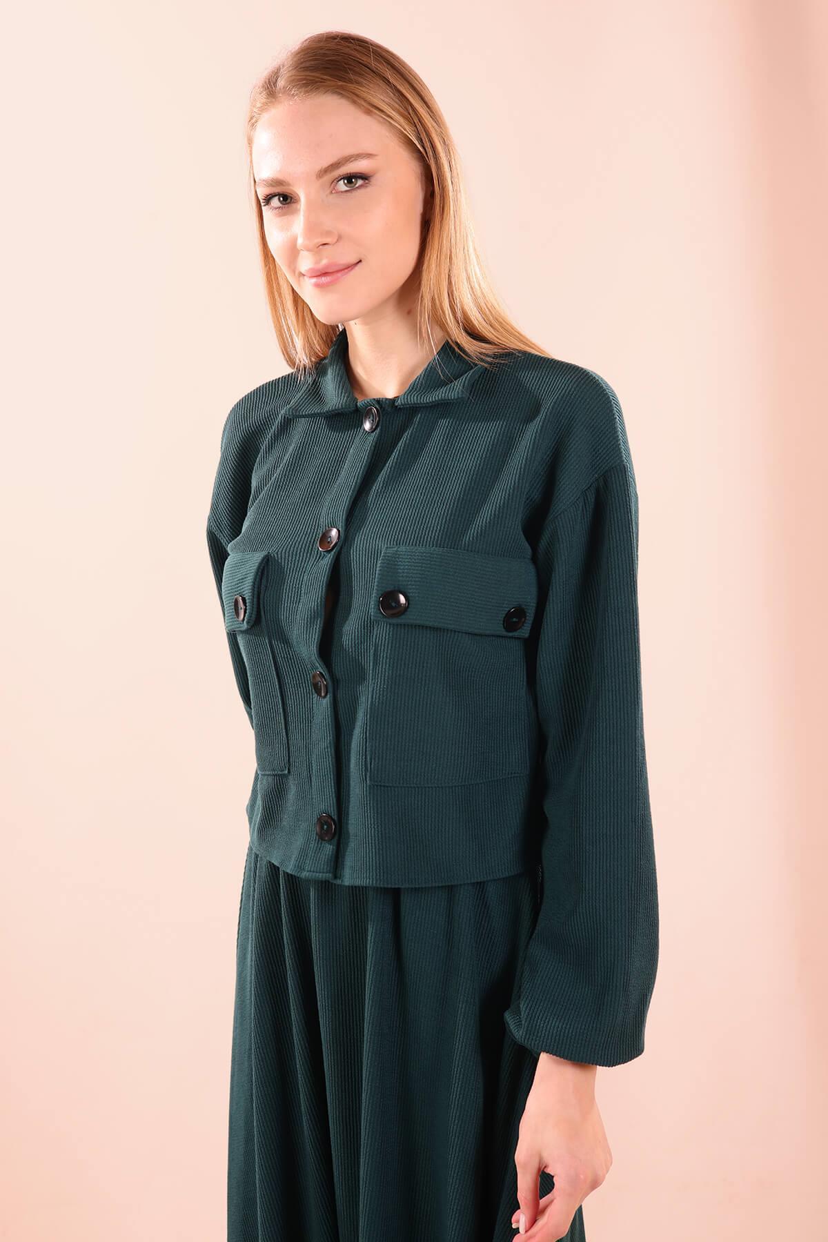 5453 Büyük Cep Gömlek-Etek Takım Zümrüt - 4