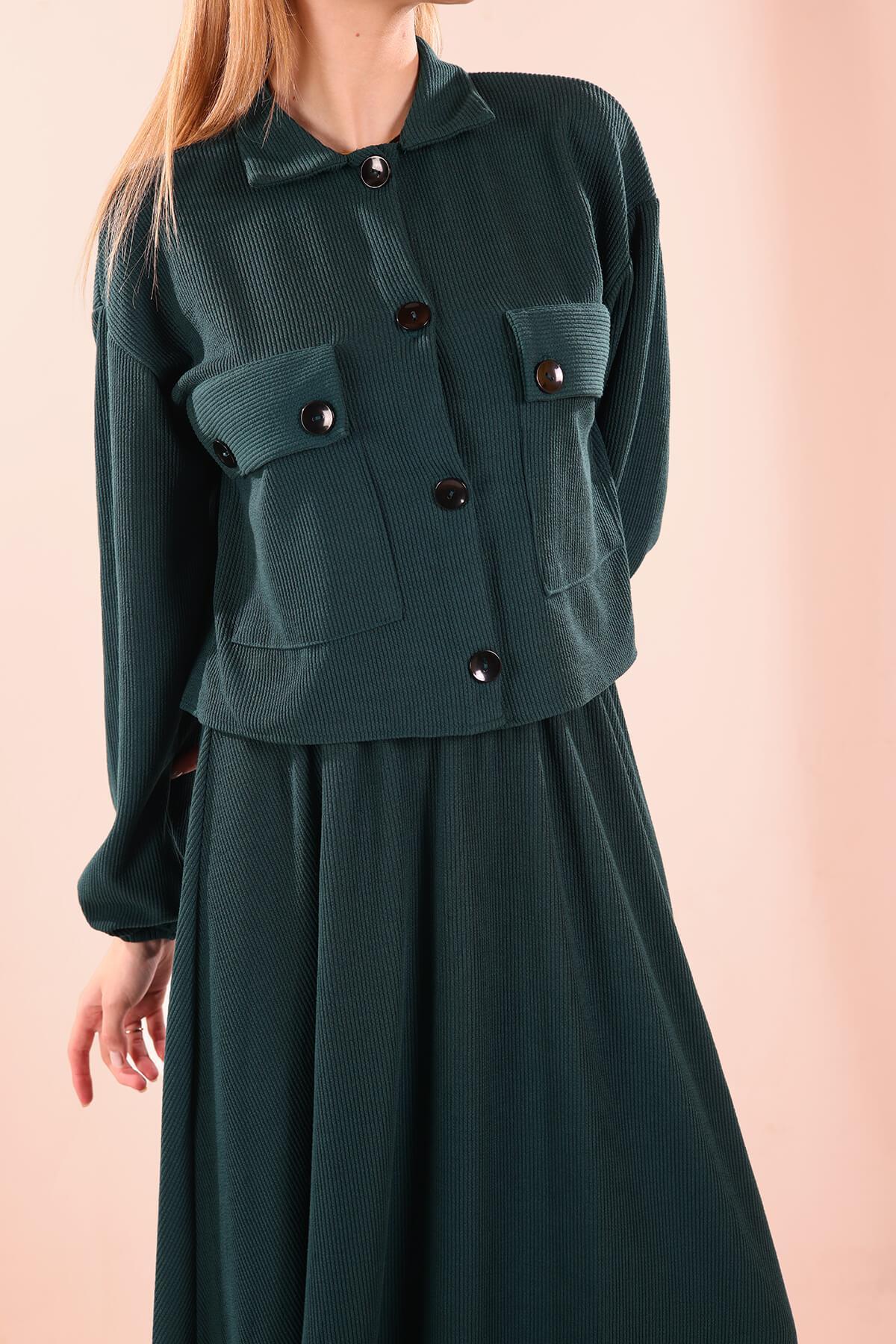 5453 Büyük Cep Gömlek-Etek Takım Zümrüt - 5