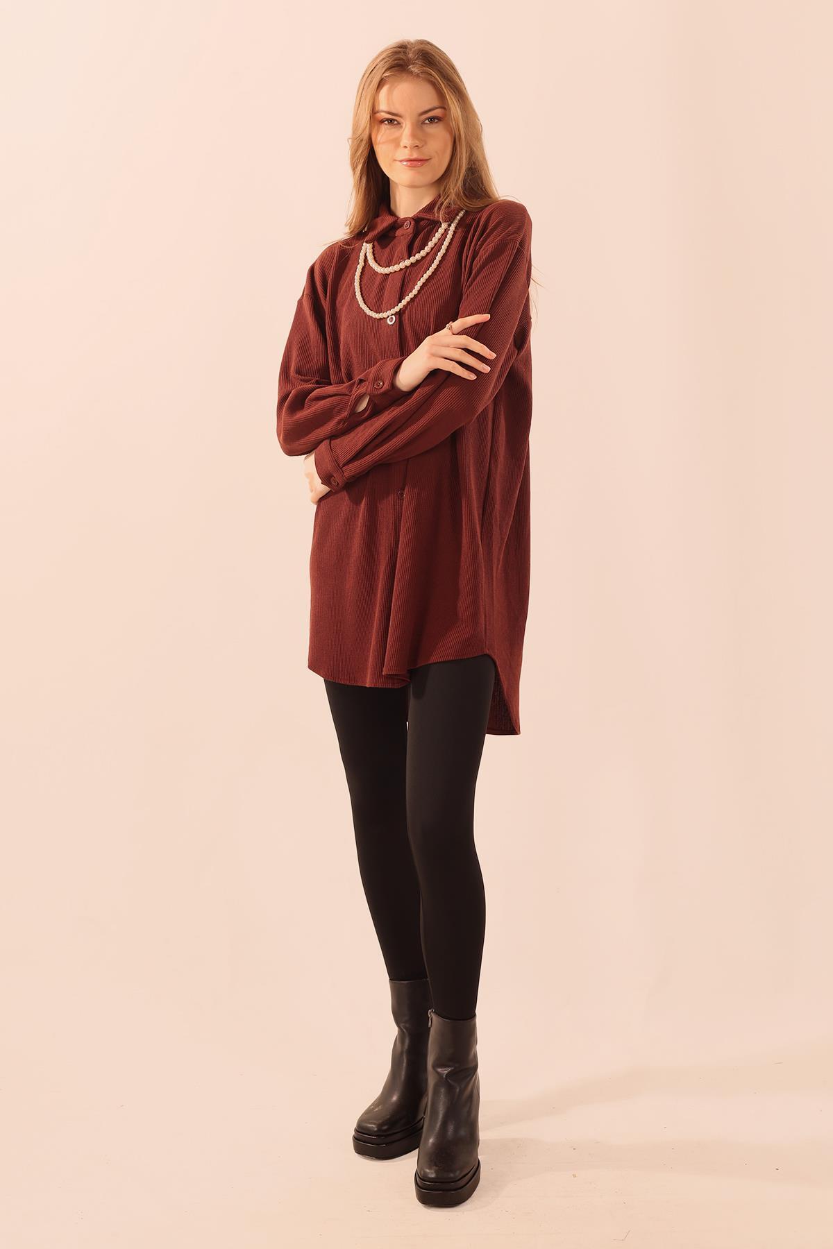 5462 İnci Kolyeli Tunik Kahve - 2