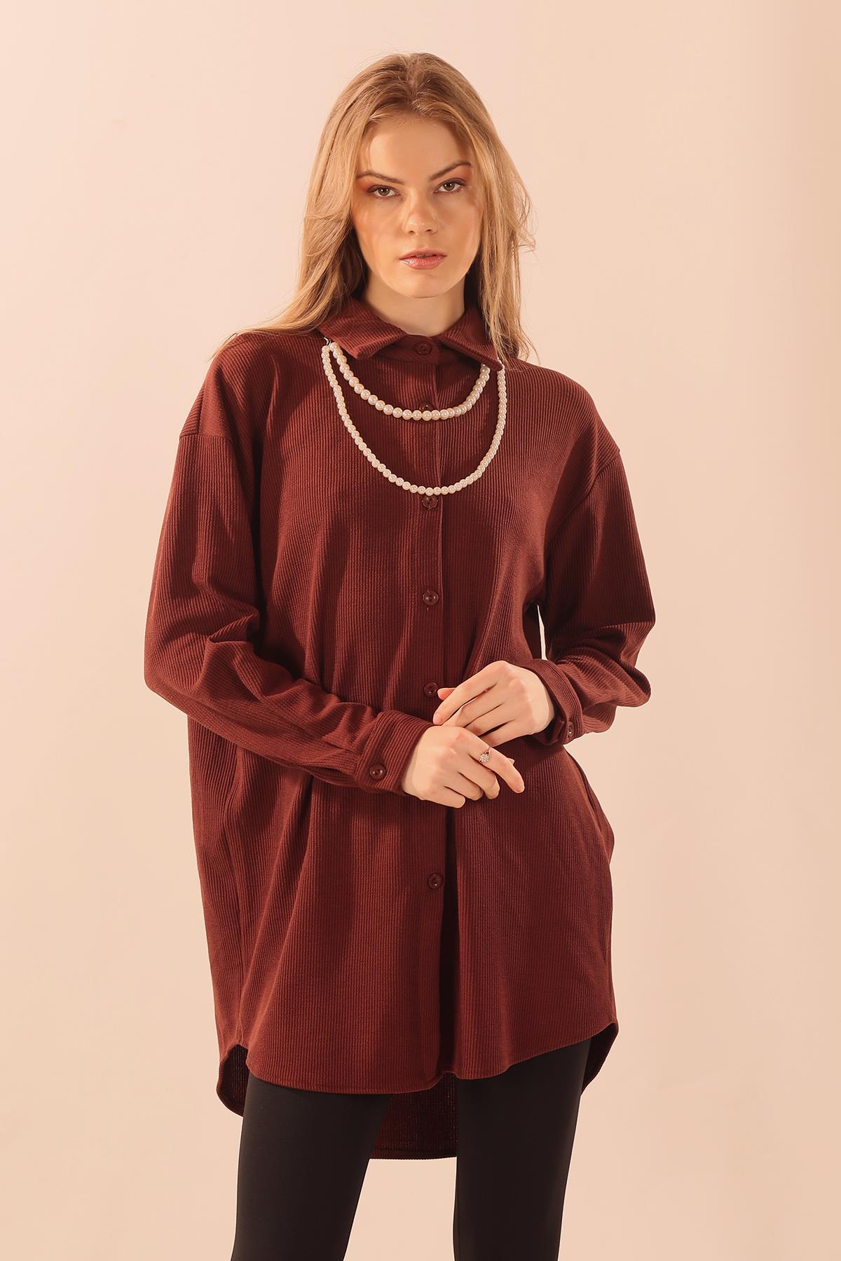 Kahve İnci Kolyeli Tunik 5462 - 1
