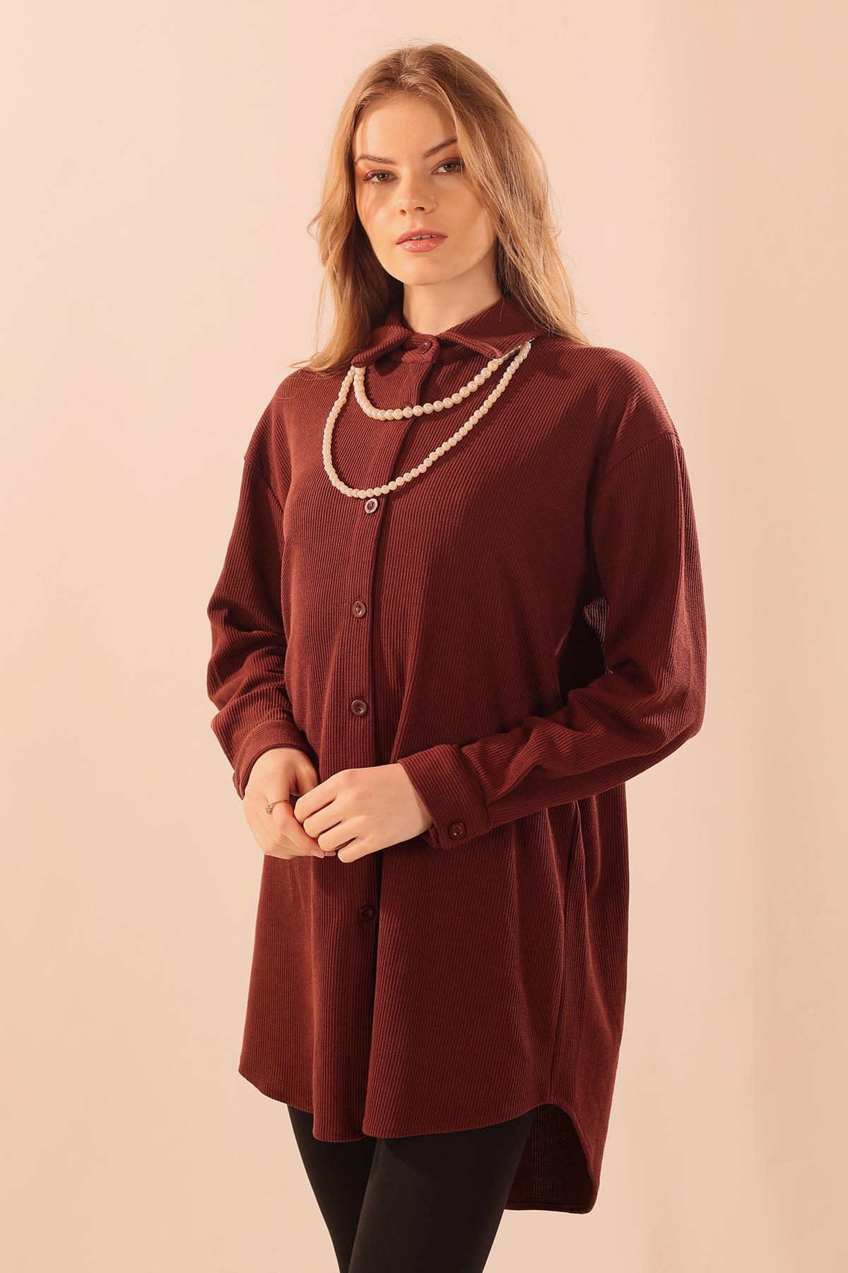 Kahve İnci Kolyeli Tunik 5462 - 3