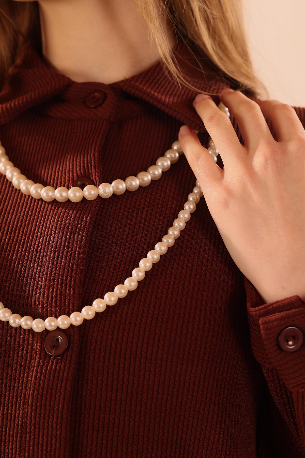 Kahve İnci Kolyeli Tunik 5462 - 6