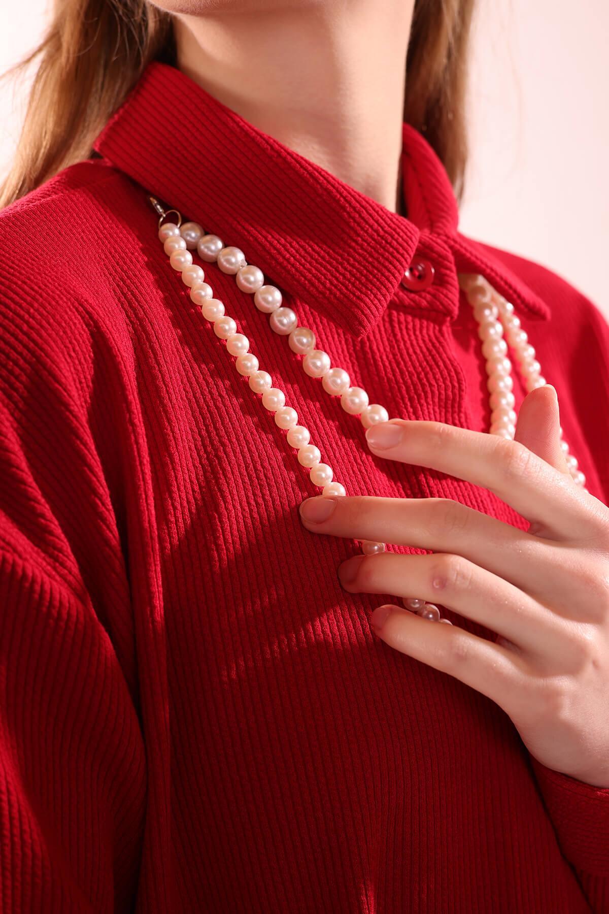 5462 İnci Kolyeli Tunik Kırmızı - 6