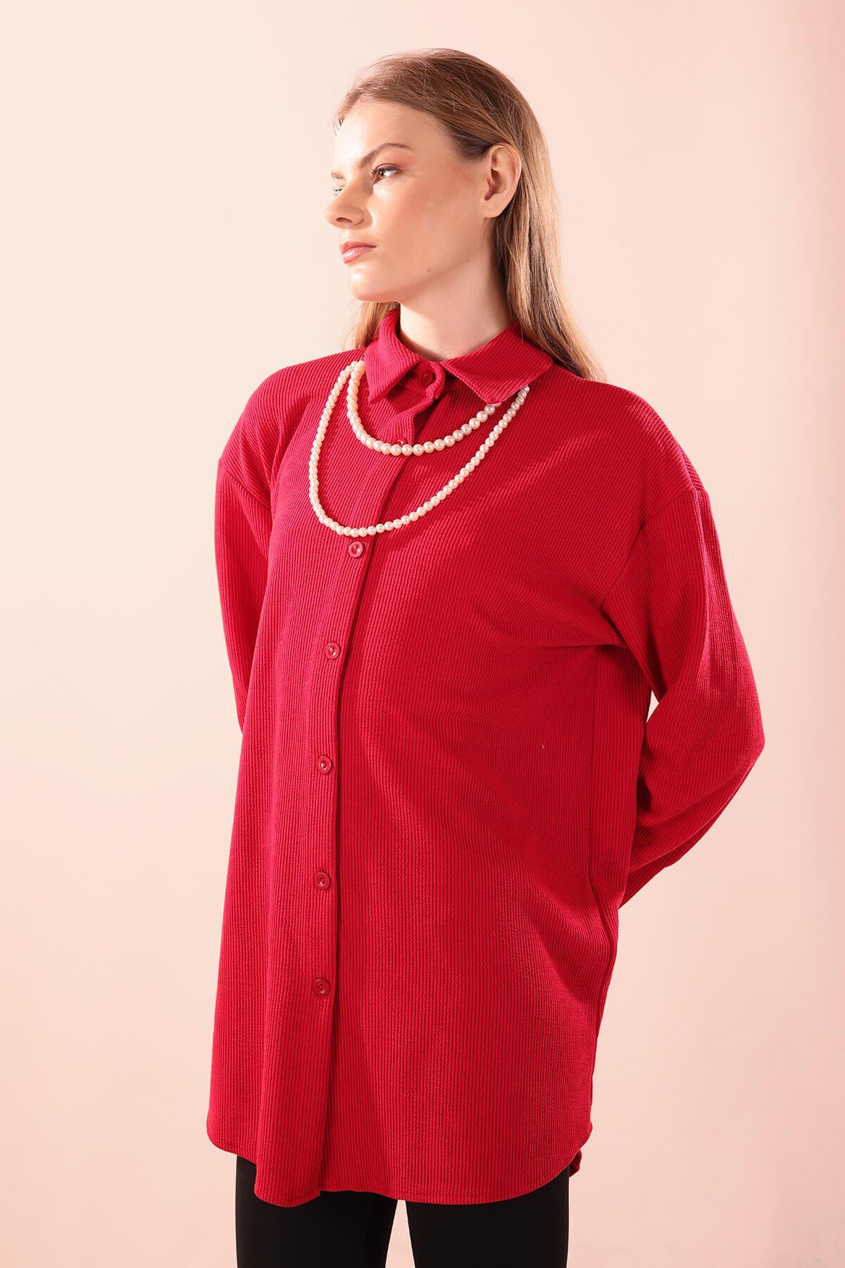 Kırmızı İnci Kolyeli Tunik 5462 - 2