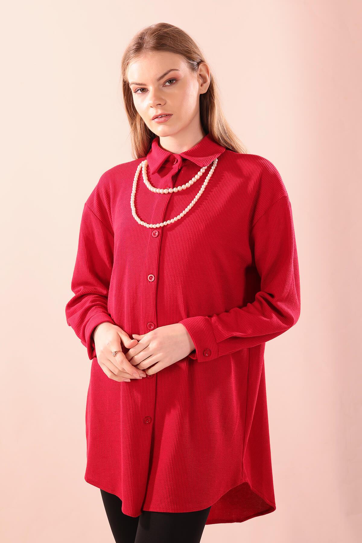 Kırmızı İnci Kolyeli Tunik 5462 - 3