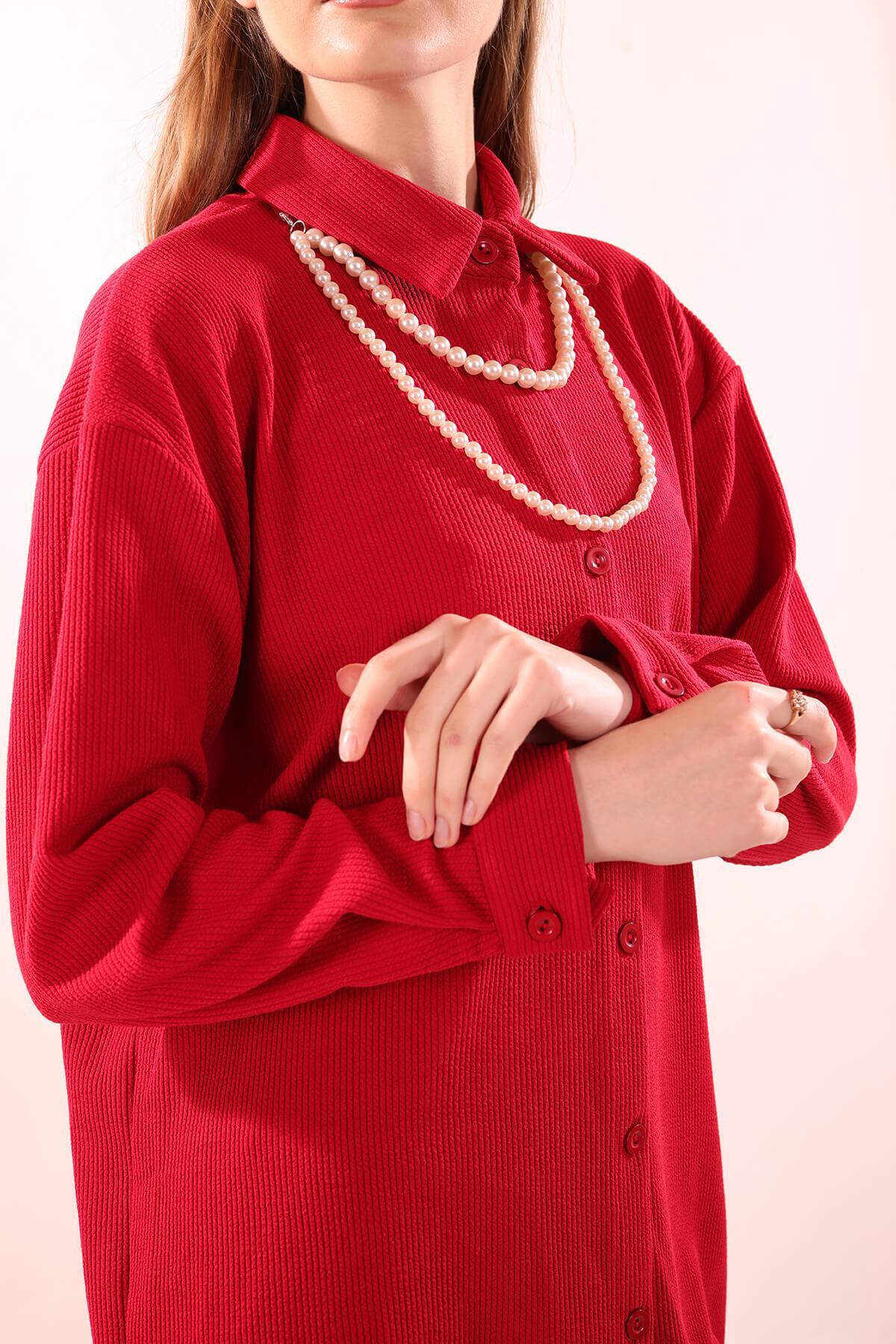 Kırmızı İnci Kolyeli Tunik 5462 - 5