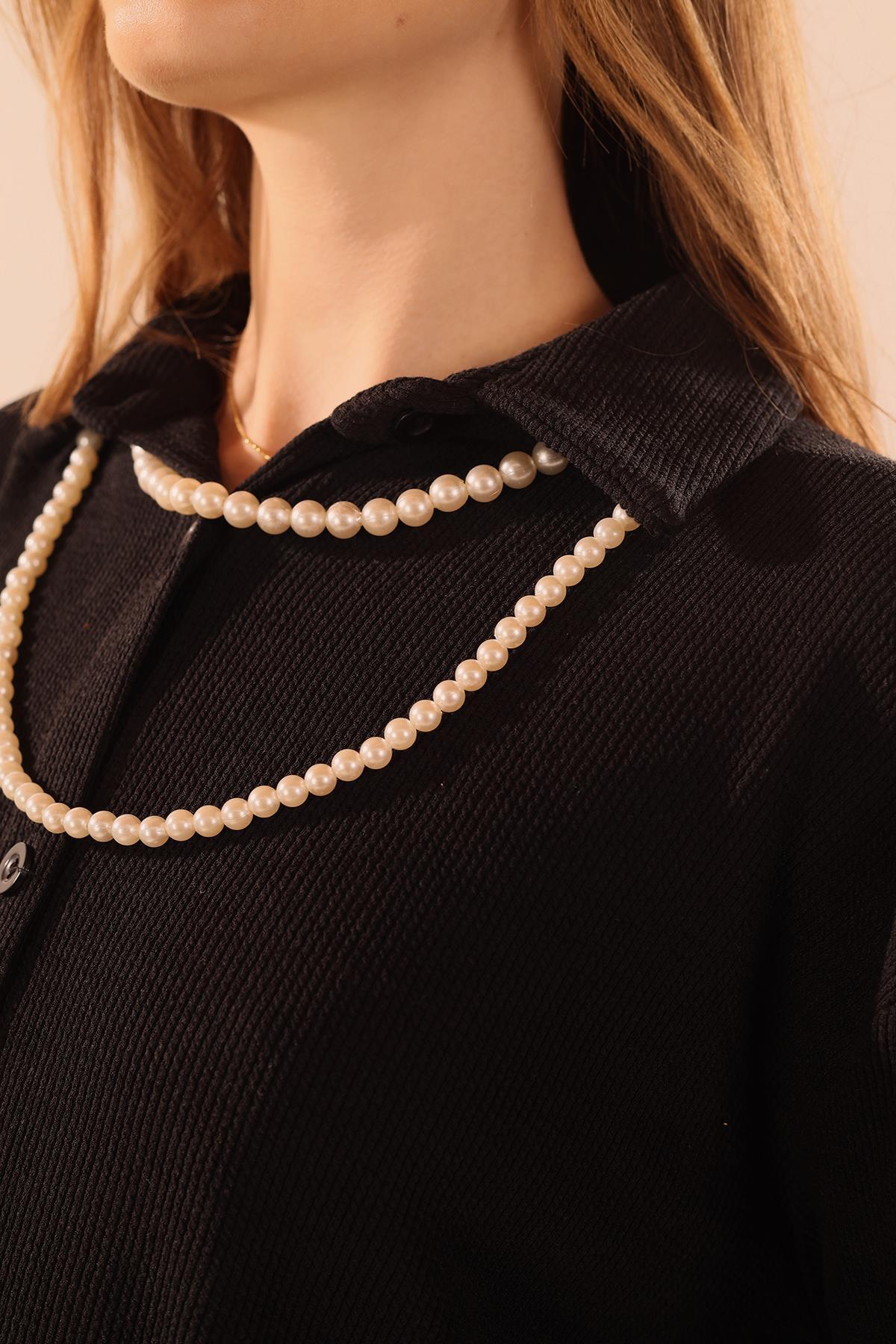 5462 İnci Kolyeli Tunik Siyah - 5