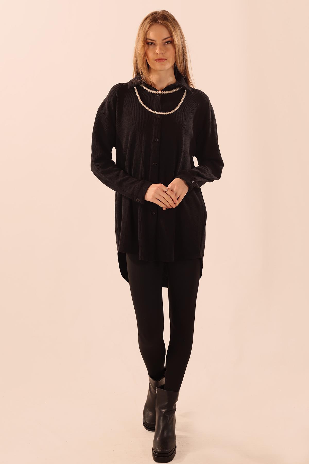 Siyah İnci Kolyeli Tunik 5462 - 1