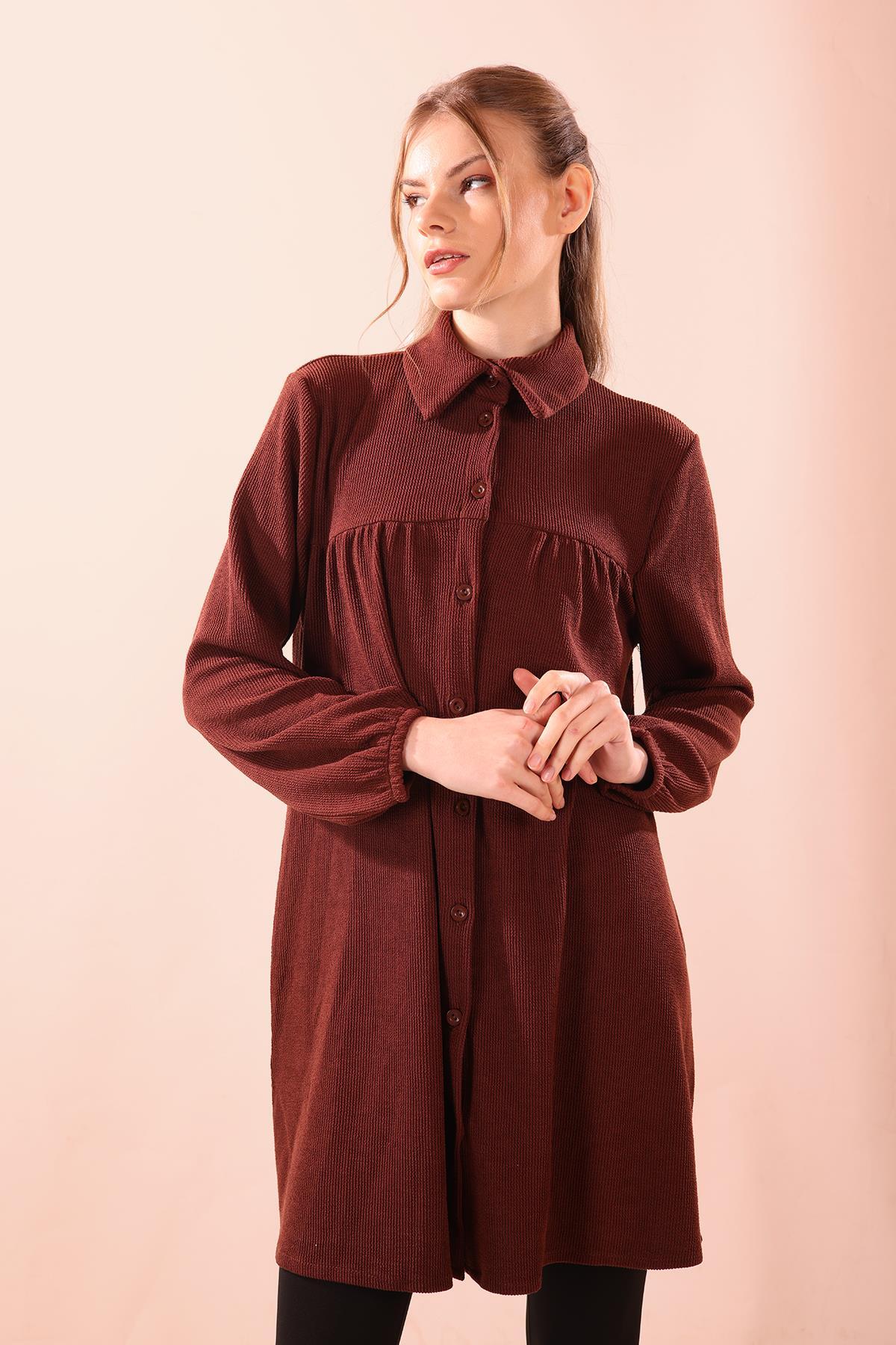 Kahve Ön Roba Büzgülü Tunik 5463 - 1