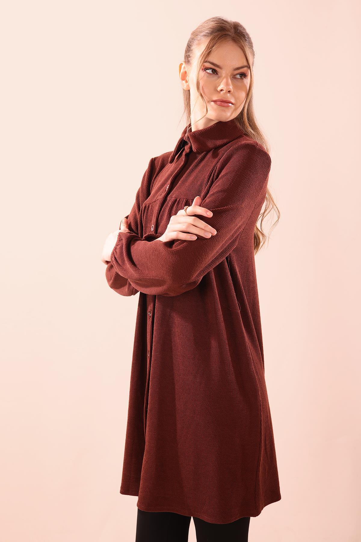 Kahve Ön Roba Büzgülü Tunik 5463 - 3