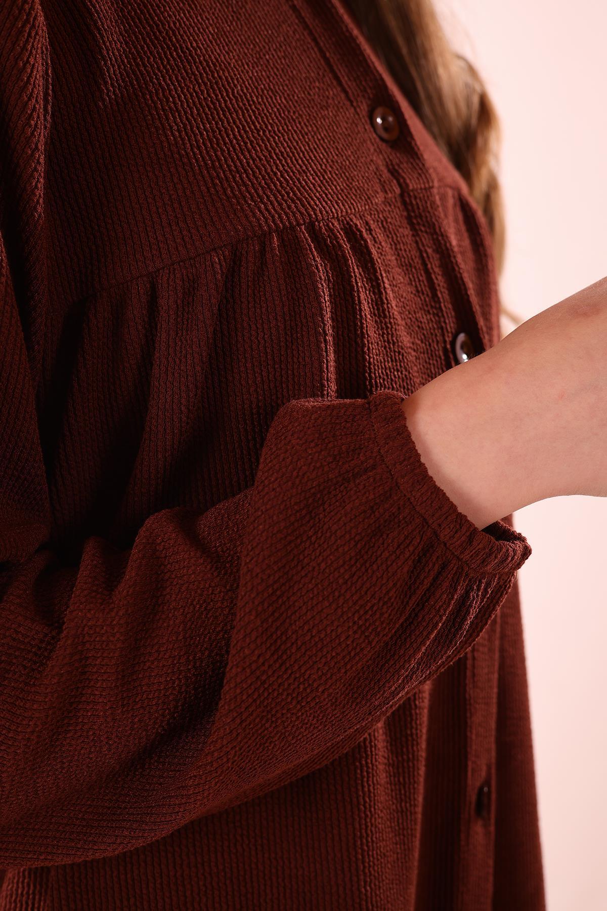 Kahve Ön Roba Büzgülü Tunik 5463 - 5