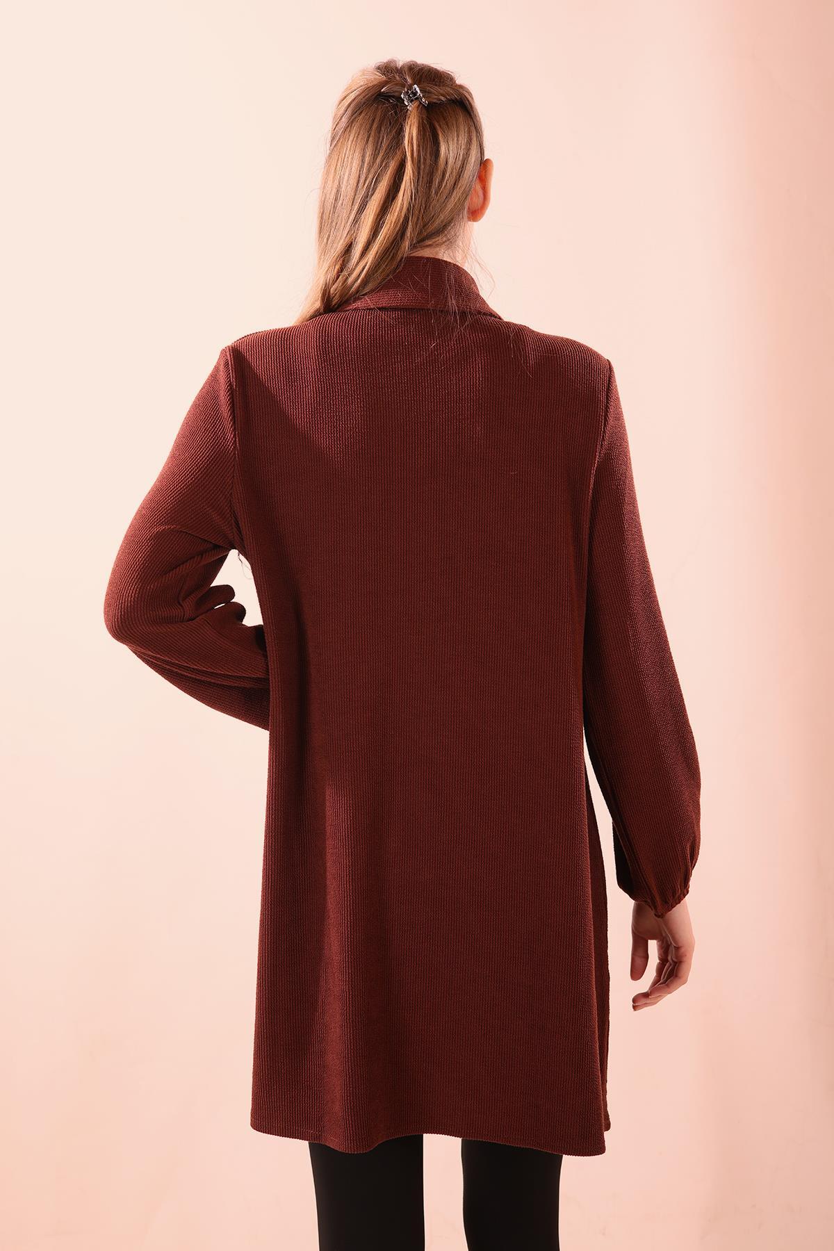 Kahve Ön Roba Büzgülü Tunik 5463 - 6