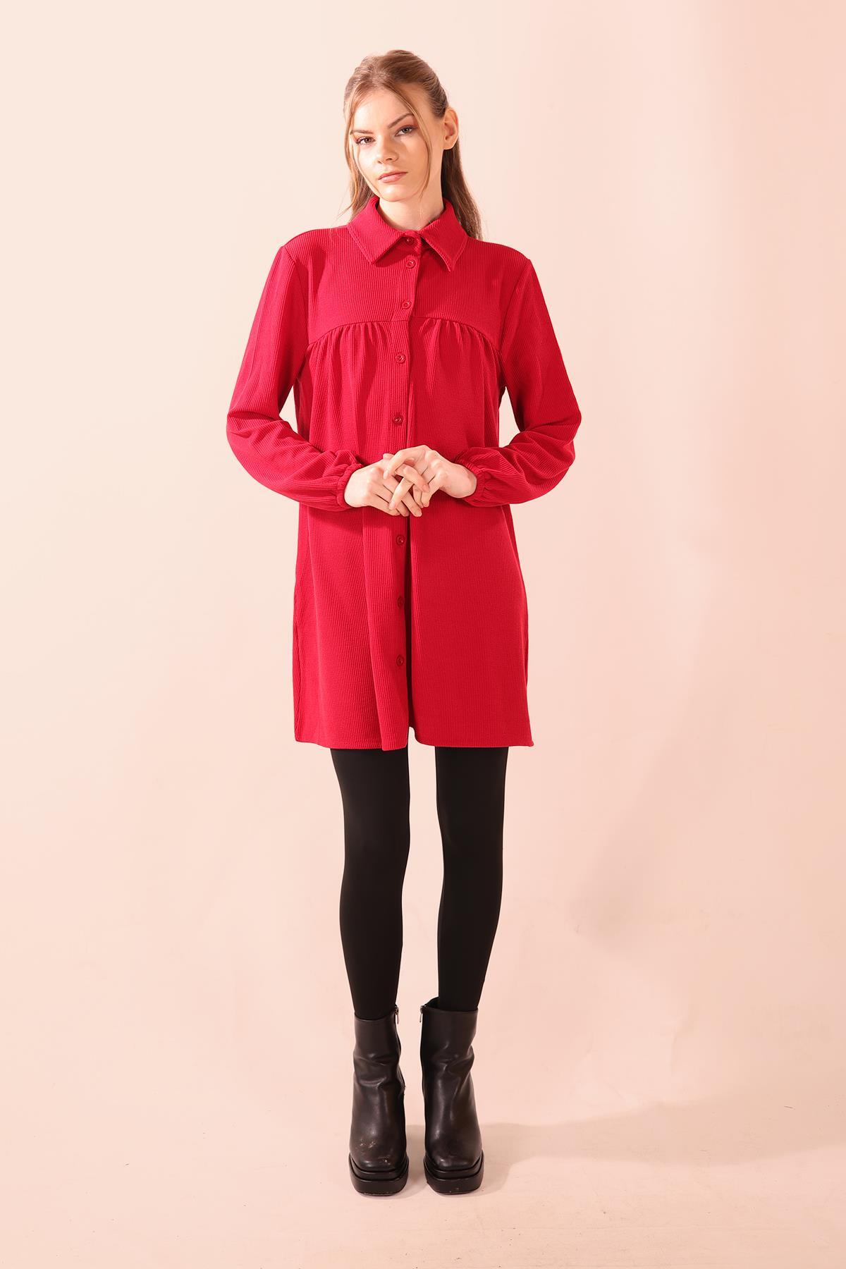 5463 Ön Roba Büzgülü Tunik Kırmızı 
