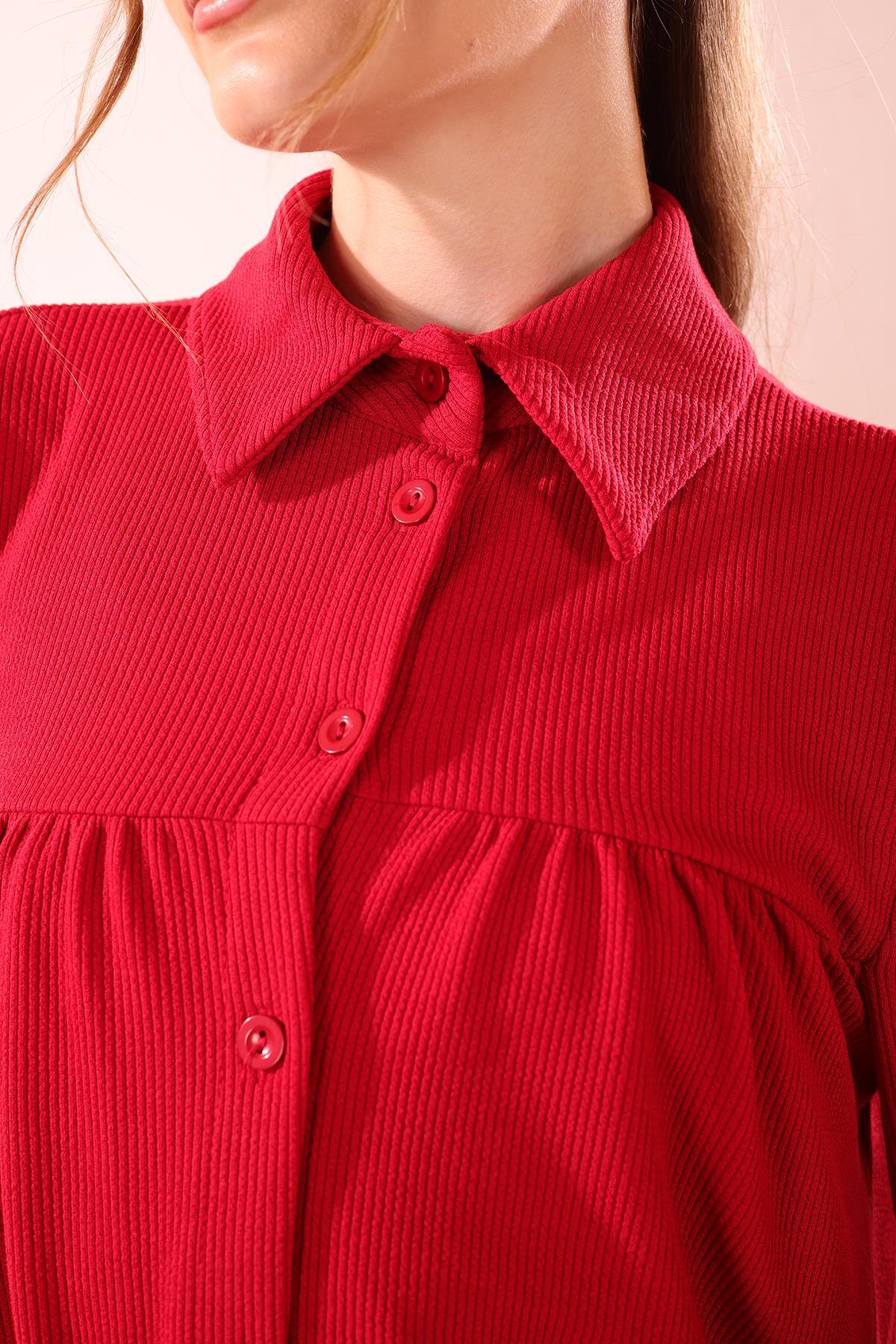 5463 Ön Roba Büzgülü Tunik Kırmızı - 6