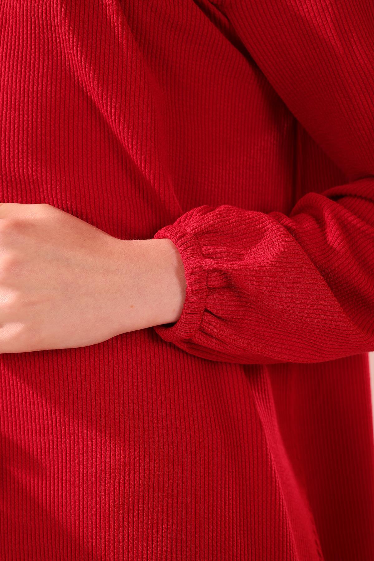 5463 Ön Roba Büzgülü Tunik Kırmızı - 7