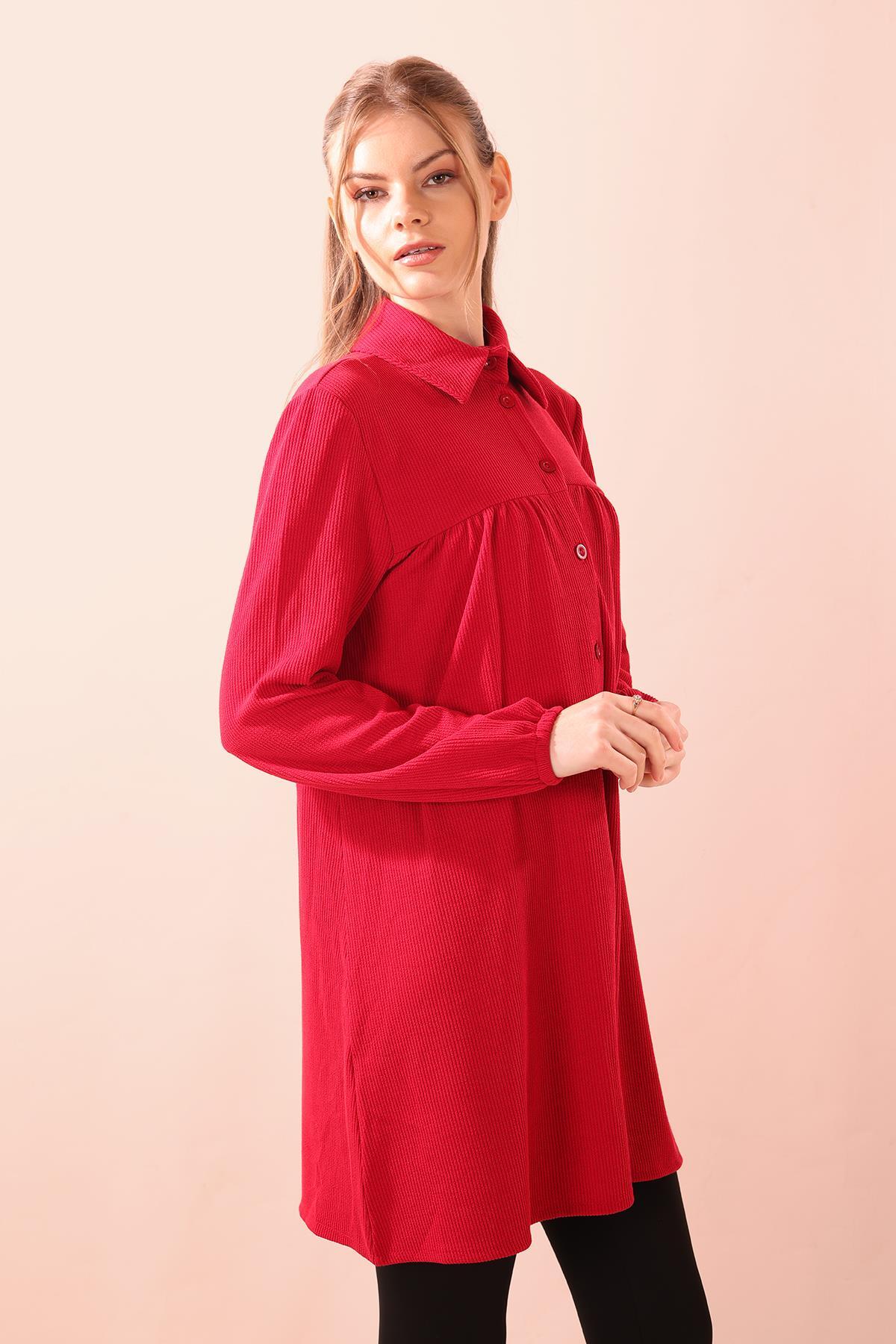 Kırmızı Ön Roba Büzgülü Tunik 5463 - 2