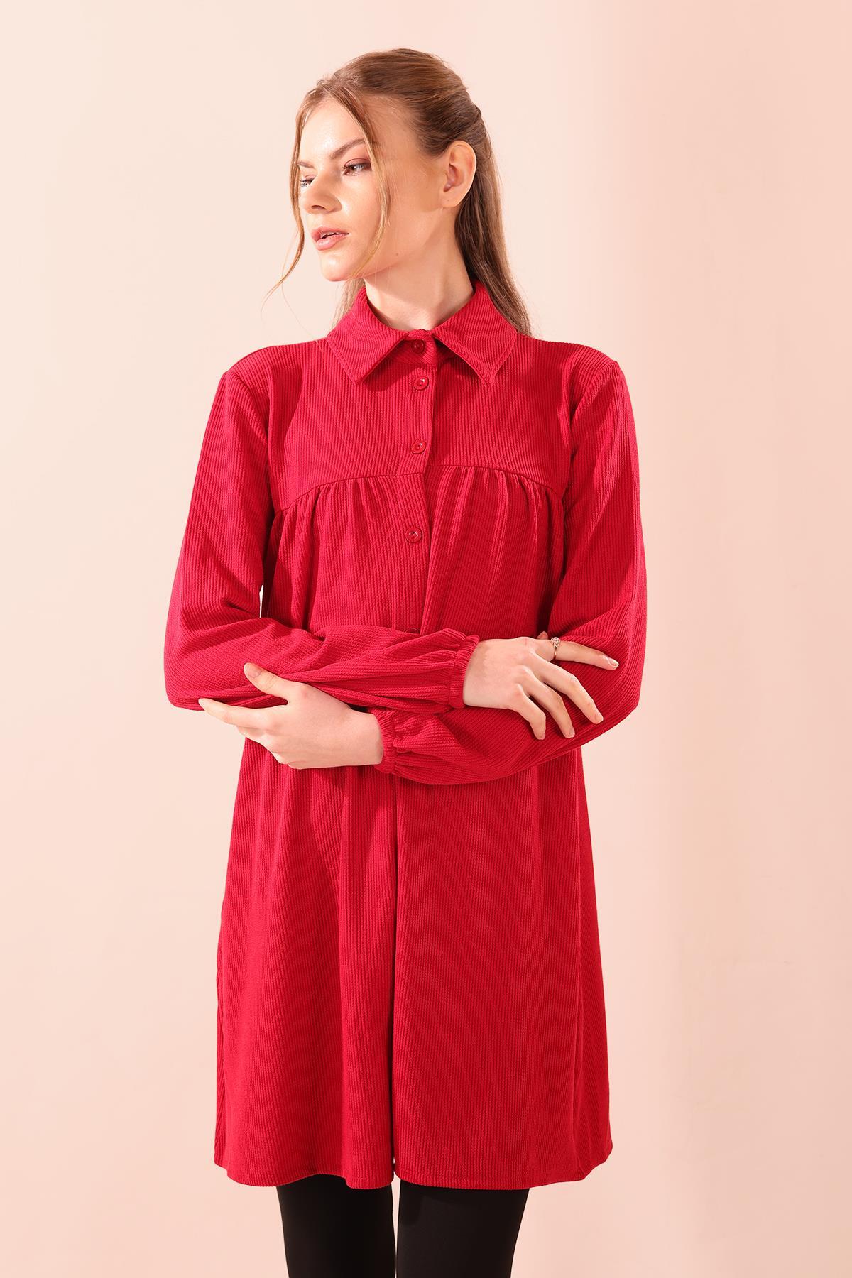 Kırmızı Ön Roba Büzgülü Tunik 5463 - 3