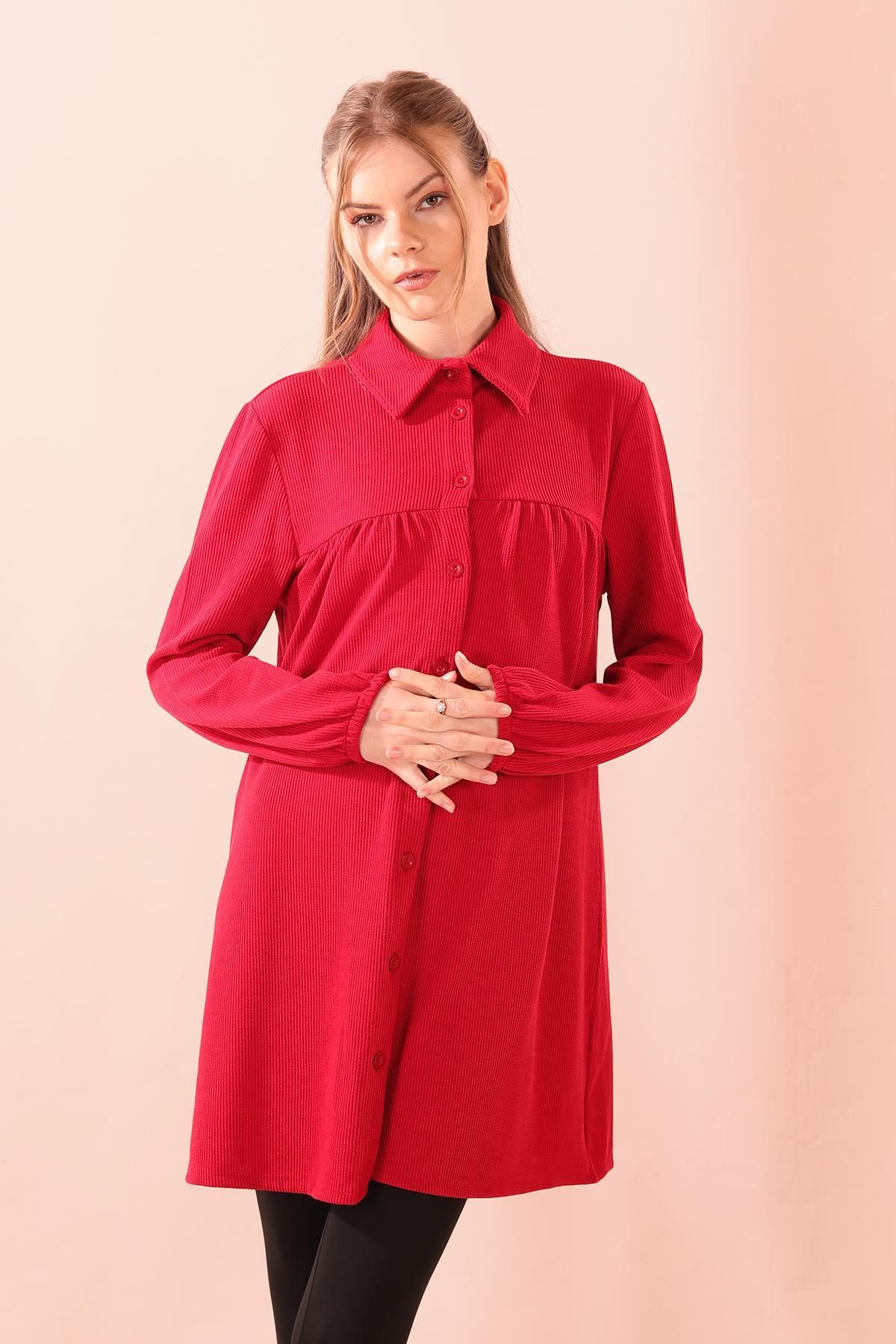 Kırmızı Ön Roba Büzgülü Tunik 5463 - 4