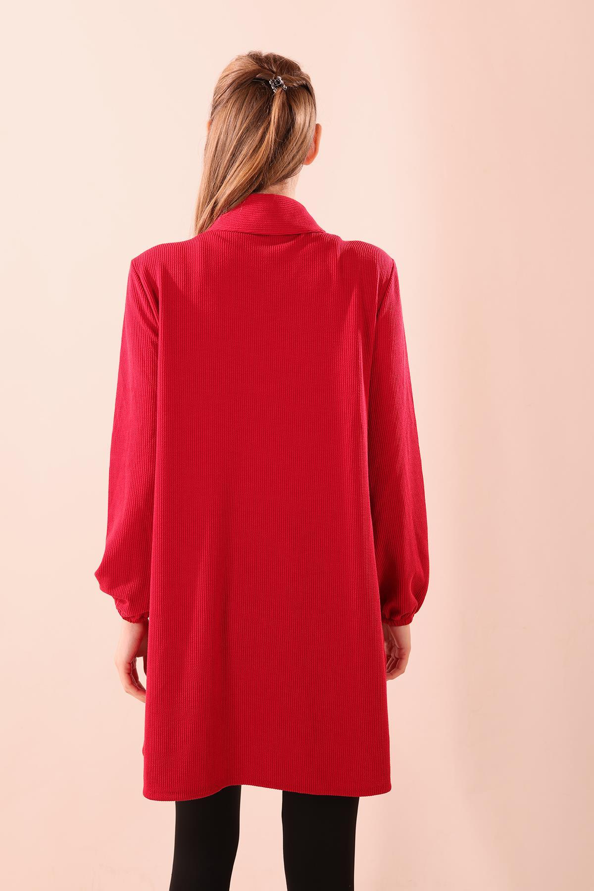 Kırmızı Ön Roba Büzgülü Tunik 5463 - 8
