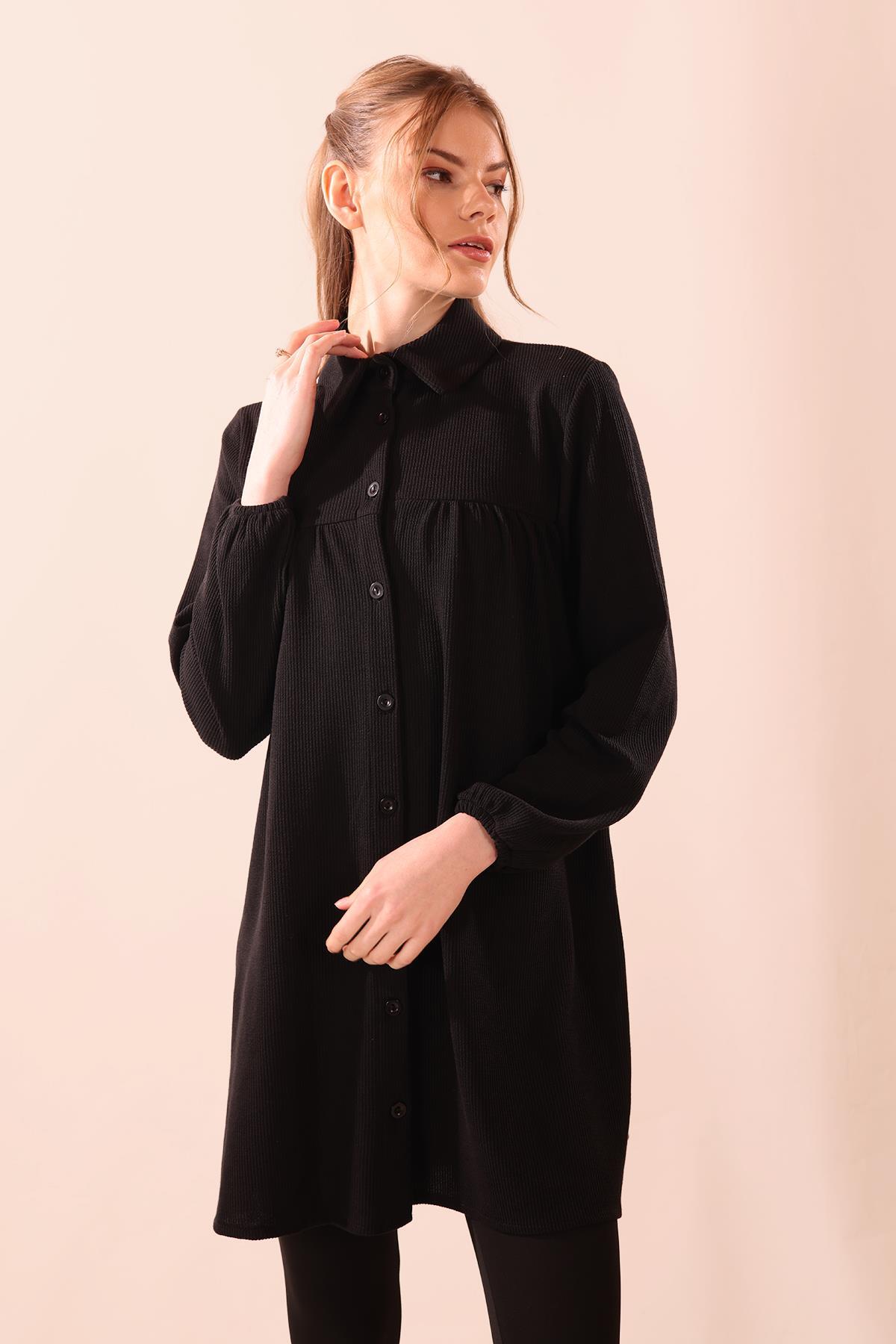 5463 Ön Roba Büzgülü Tunik Siyah - 4