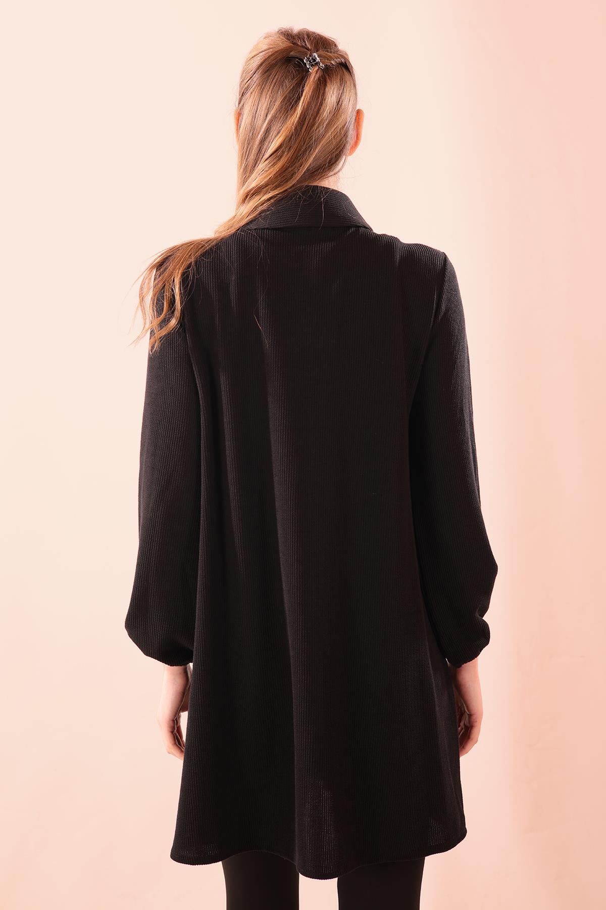 5463 Ön Roba Büzgülü Tunik Siyah - 8
