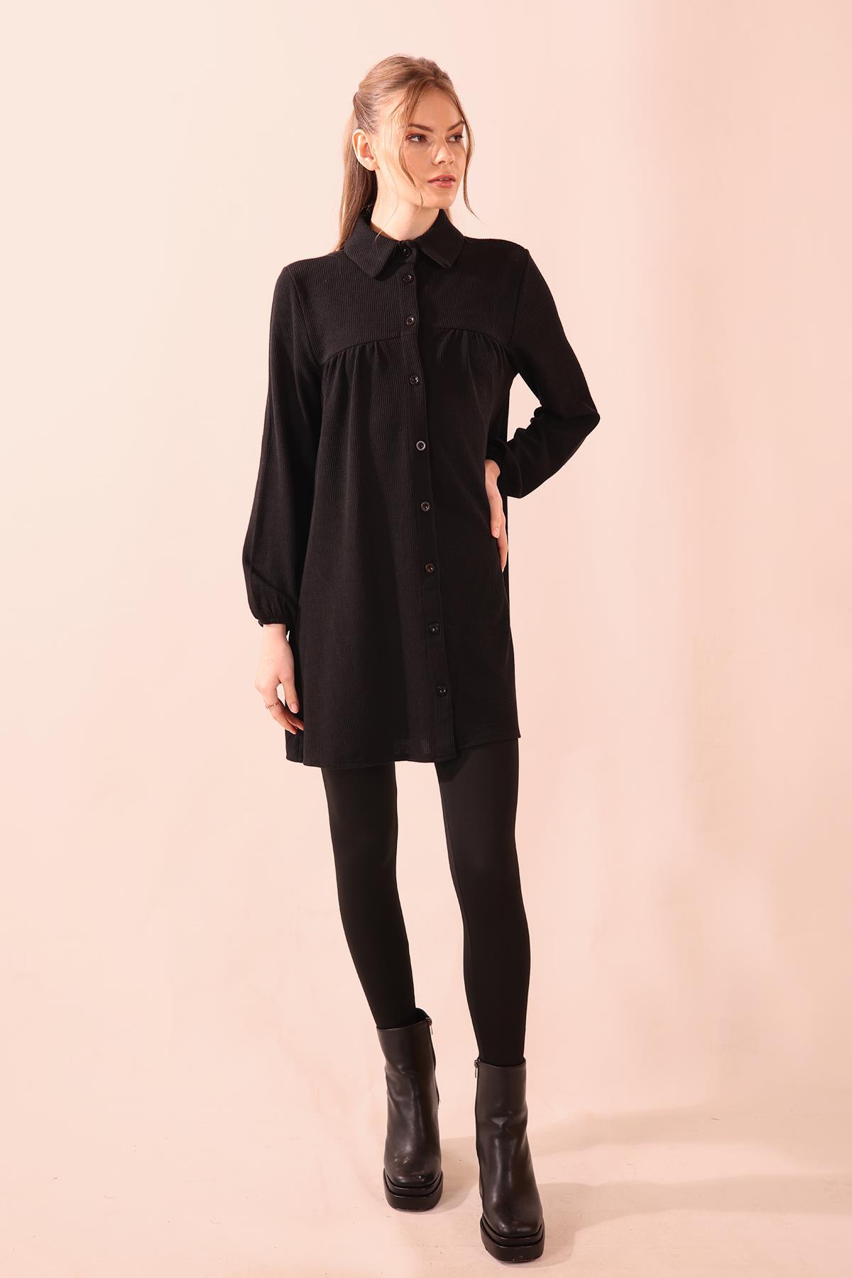 5463 Ön Roba Büzgülü Tunik Siyah 