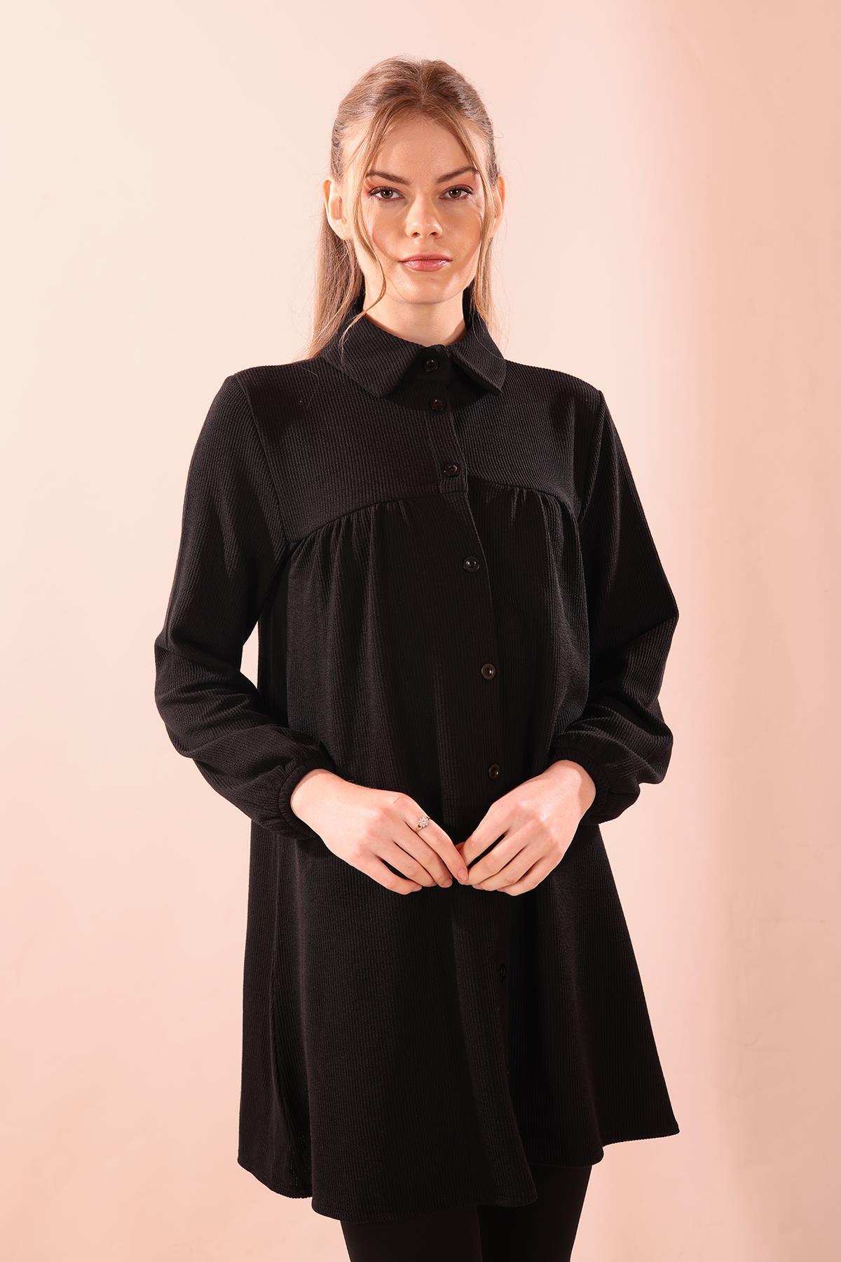 5463 Ön Roba Büzgülü Tunik Siyah - 3