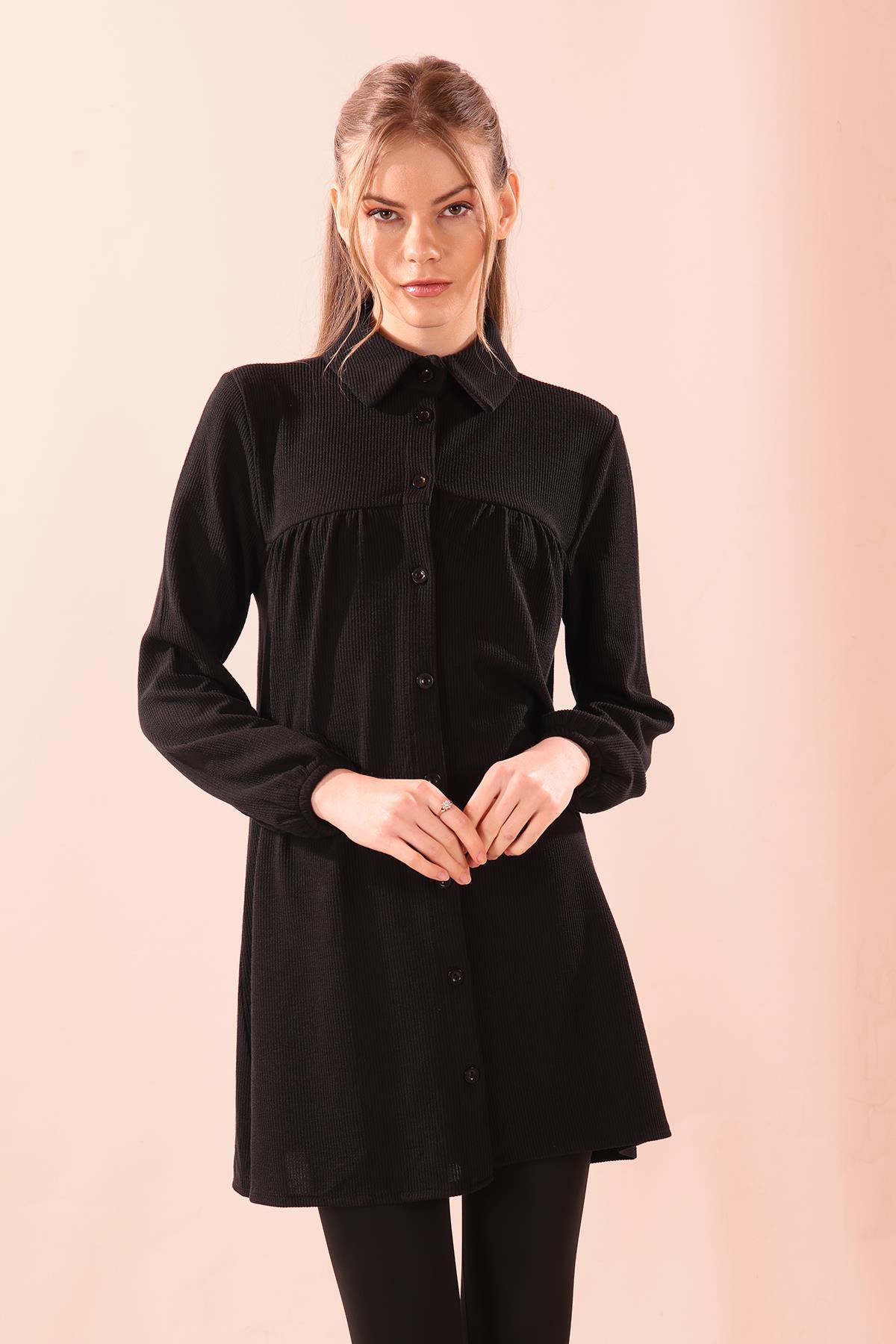 Siyah Ön Roba Büzgülü Tunik 5463 - 2