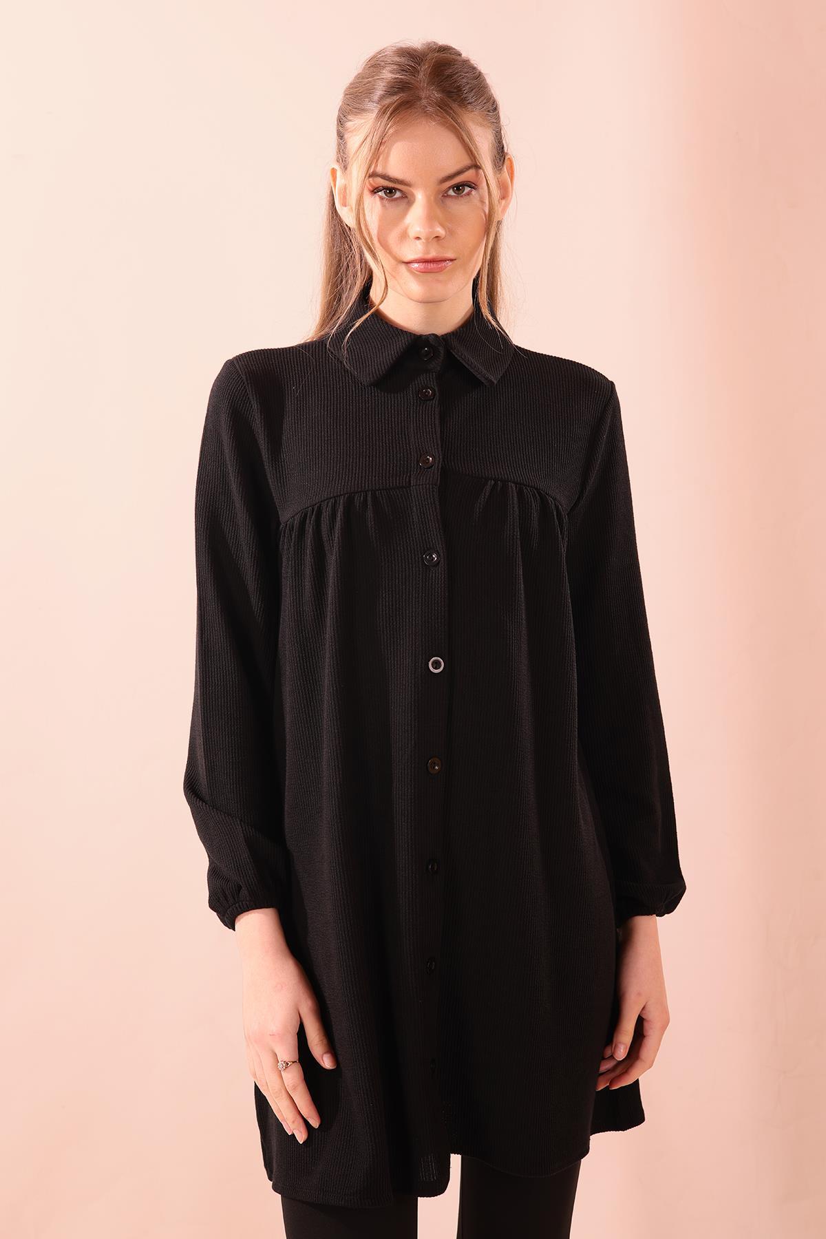 Siyah Ön Roba Büzgülü Tunik 5463 - 5