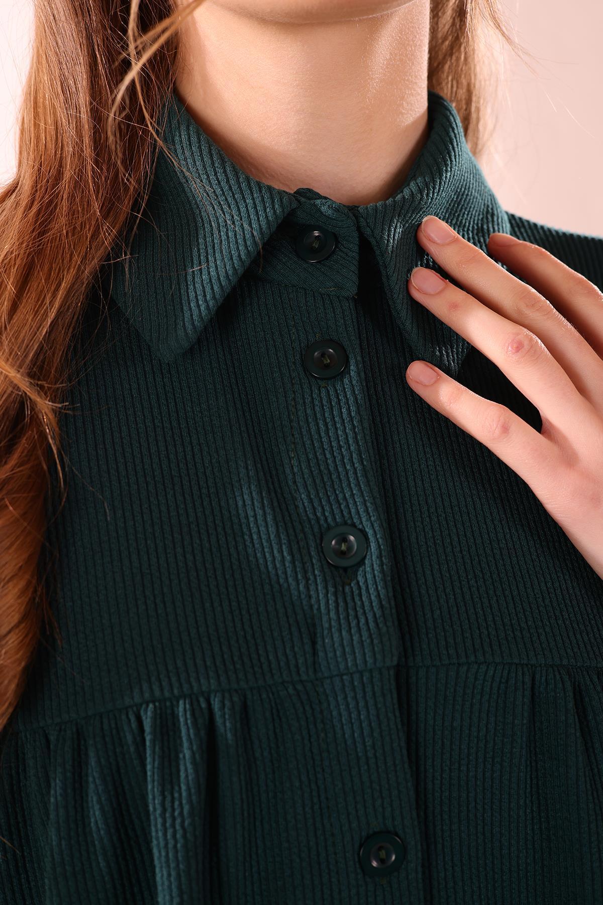 5463 Ön Roba Büzgülü Tunik Zümrüt - 6