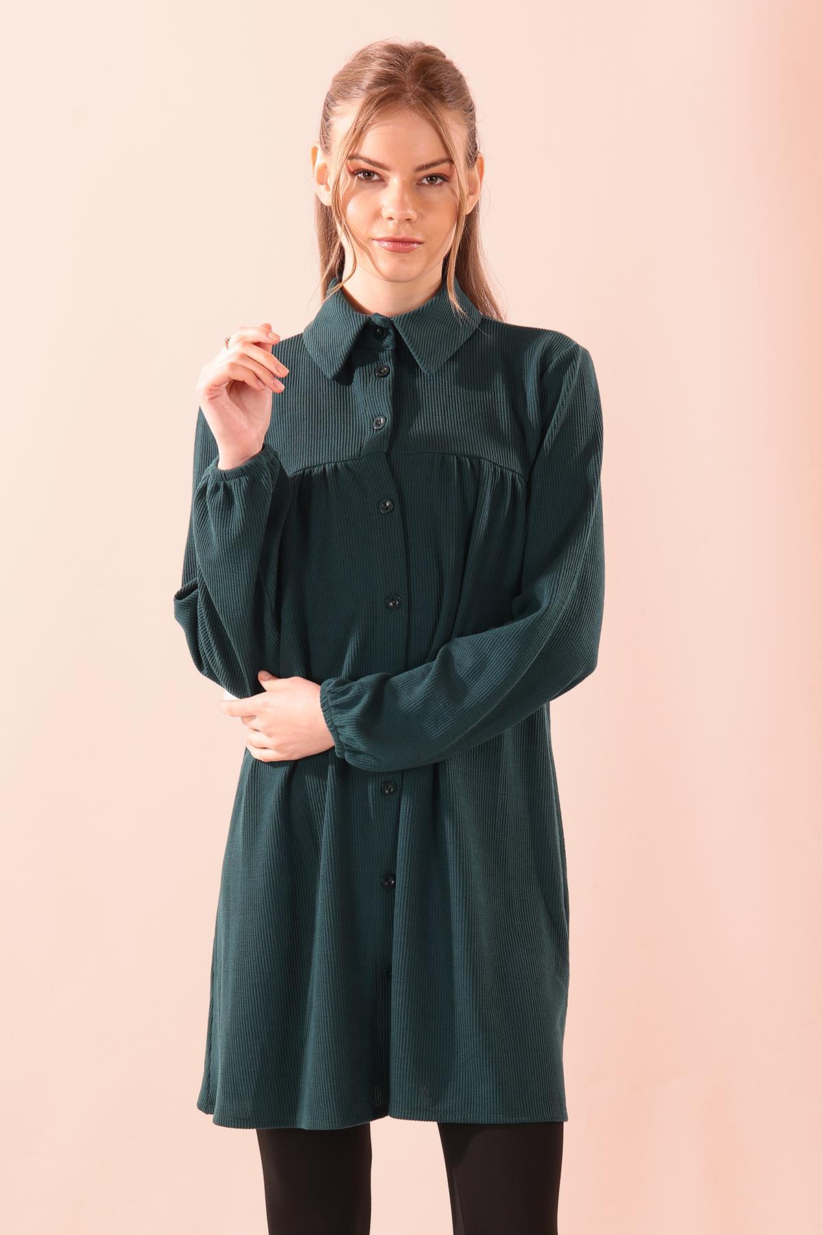 5463 Ön Roba Büzgülü Tunik Zümrüt - 3