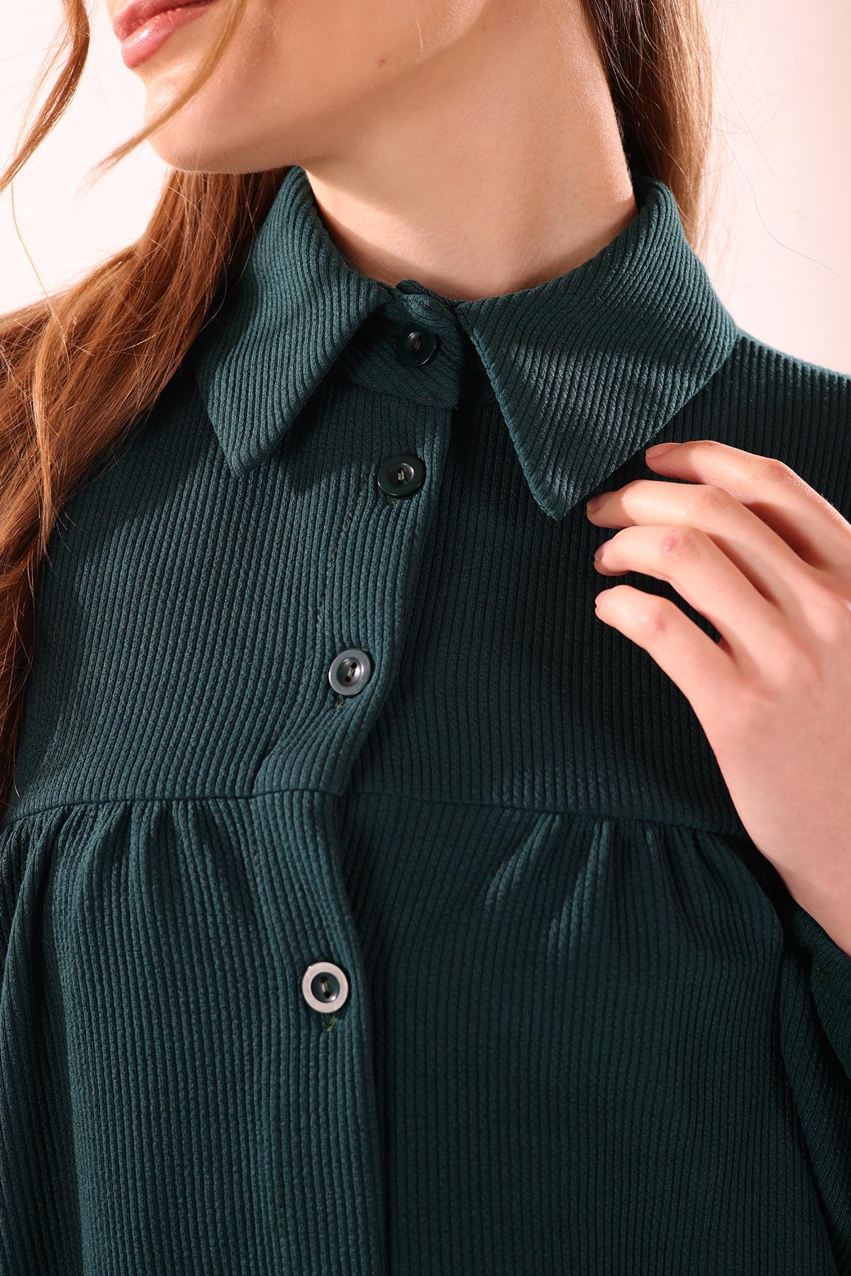 5463 Ön Roba Büzgülü Tunik Zümrüt - 5