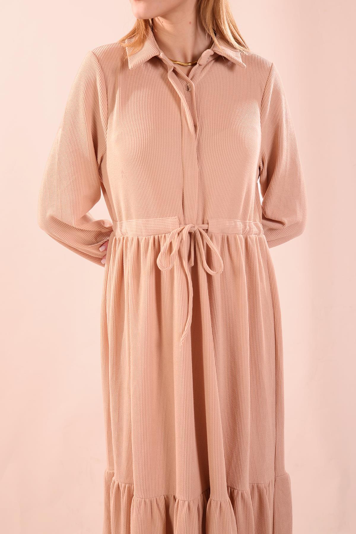 Taş Bel Bağlamalı Düğmeli Elbise 5464 - 3