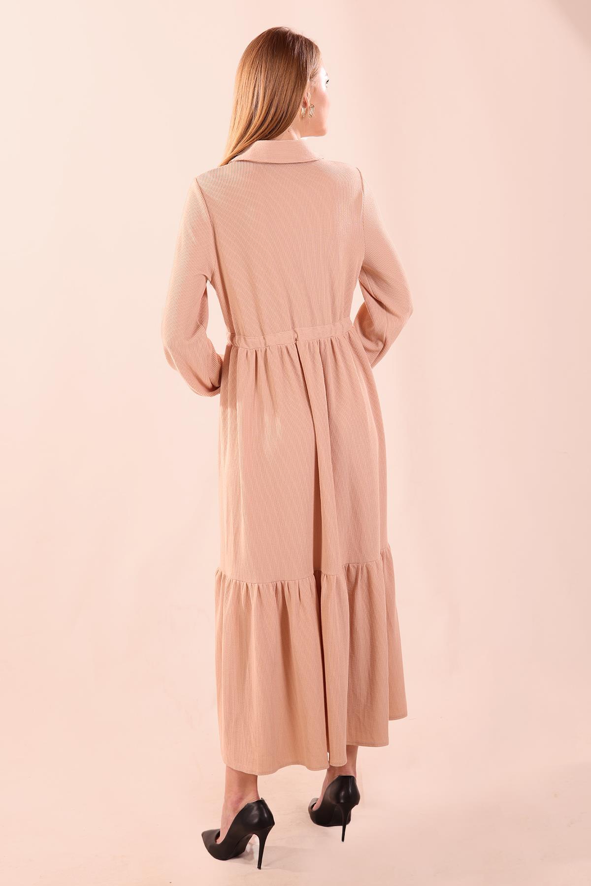 Taş Bel Bağlamalı Düğmeli Elbise 5464 - 5