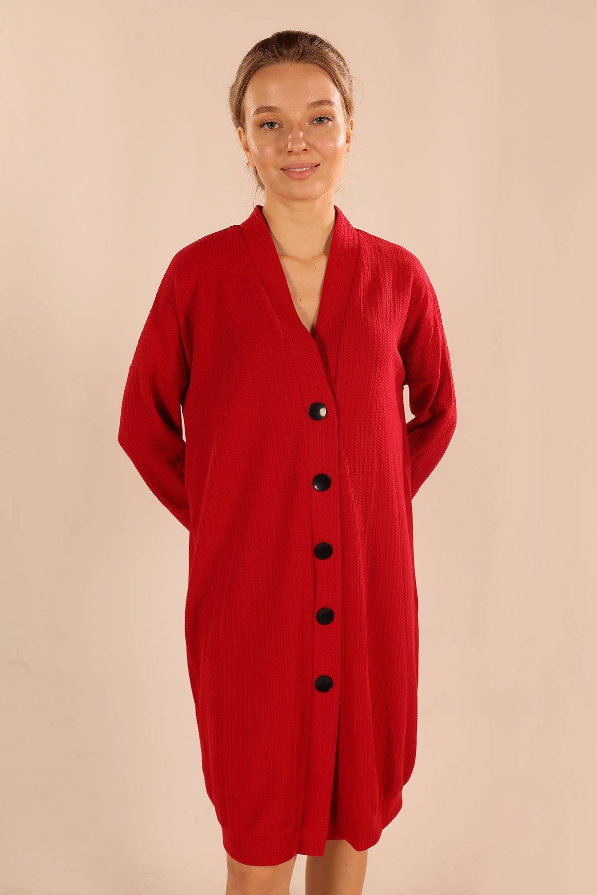 5467 Düğmeli Hırka Kırmızı 